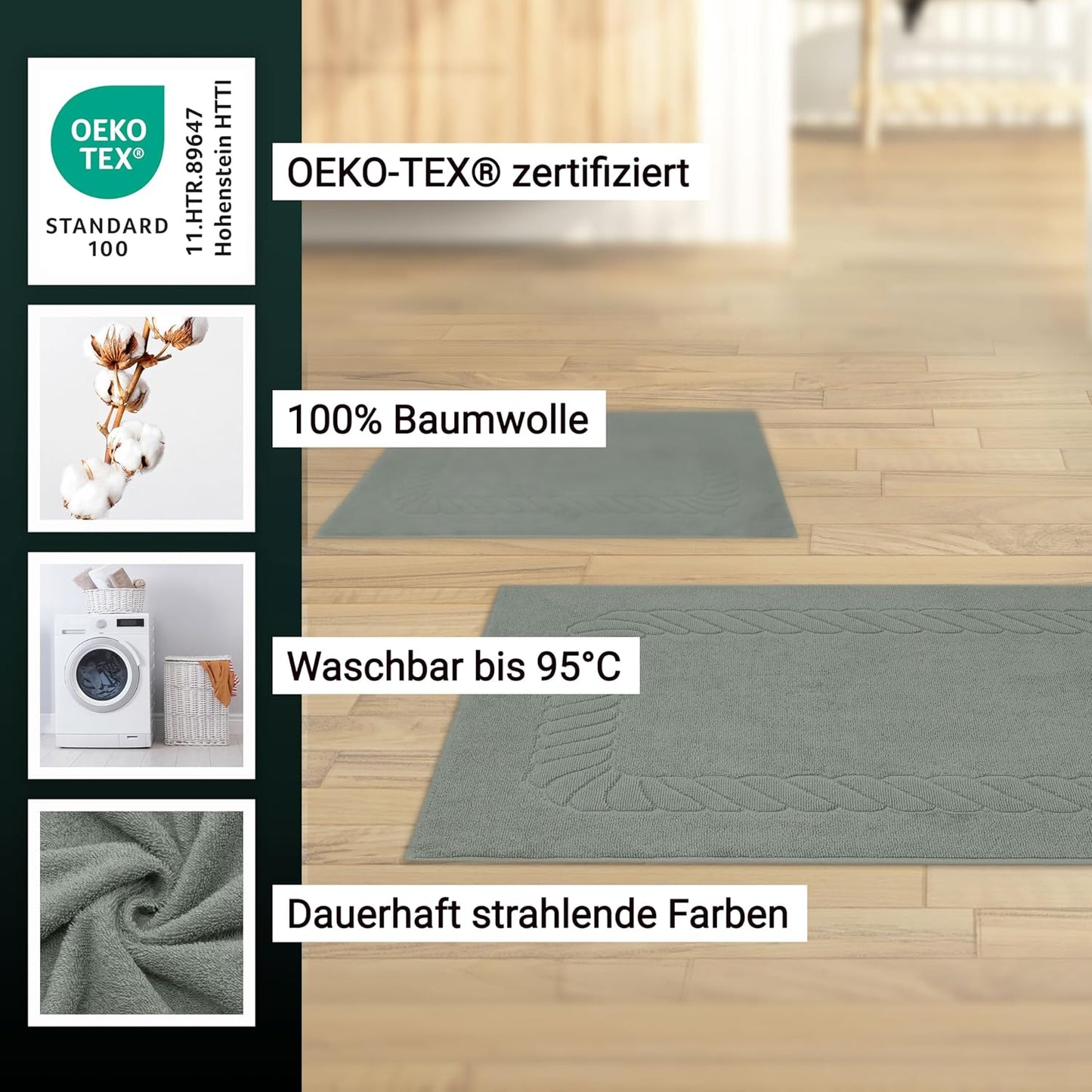 Saugstarke Badematten (2 Stück, 50x70 cm), Platingrau 2x Badematten