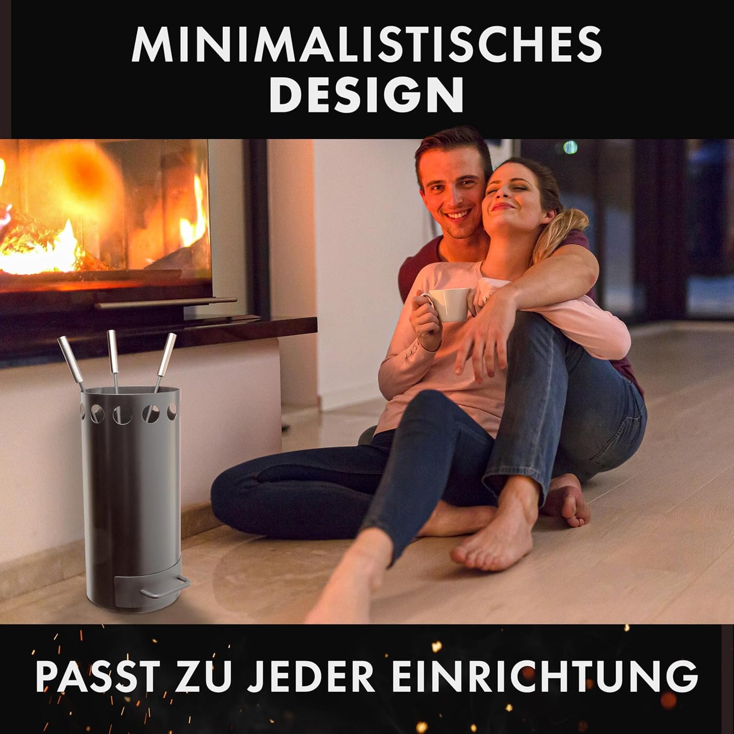 3-teiliges Kaminbesteck mit Schürhaken, Ascheschaufel und Kaminbesen, Grau