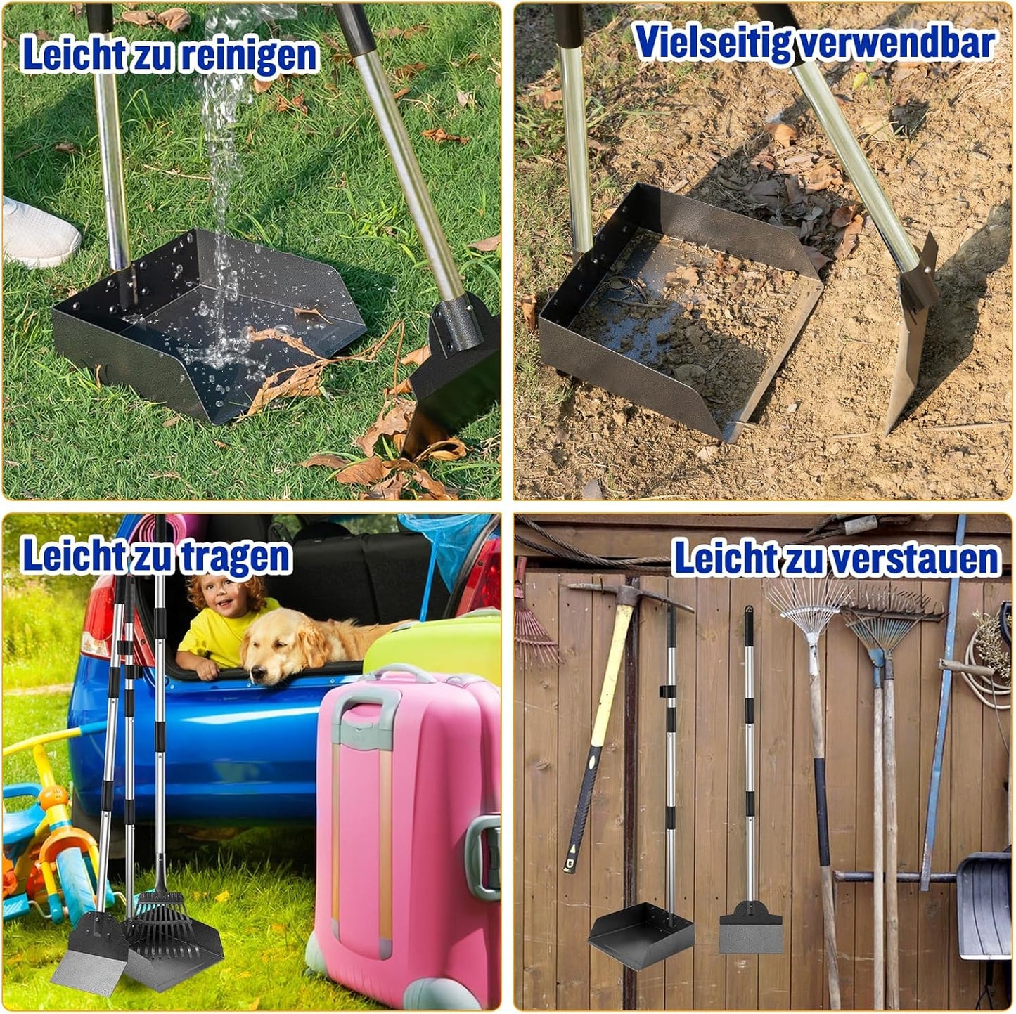3-teiliges Hundekotschaufel-Set, Tablett+ Harke+Spaten