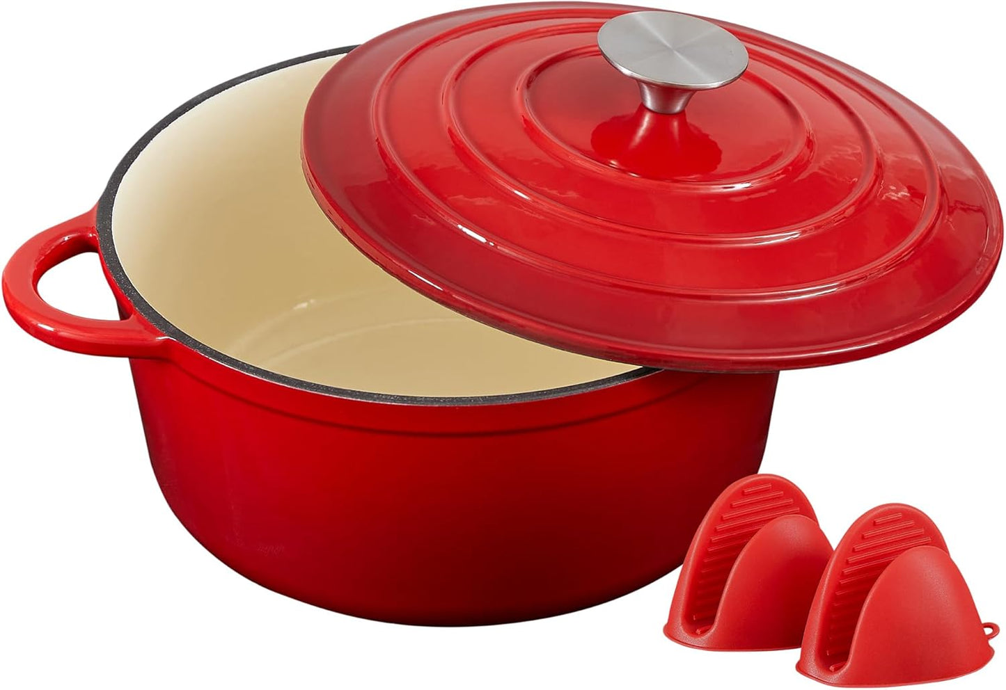 Schmortopf mit Deckel, 24cm/4L Rot mit cremeweiß
