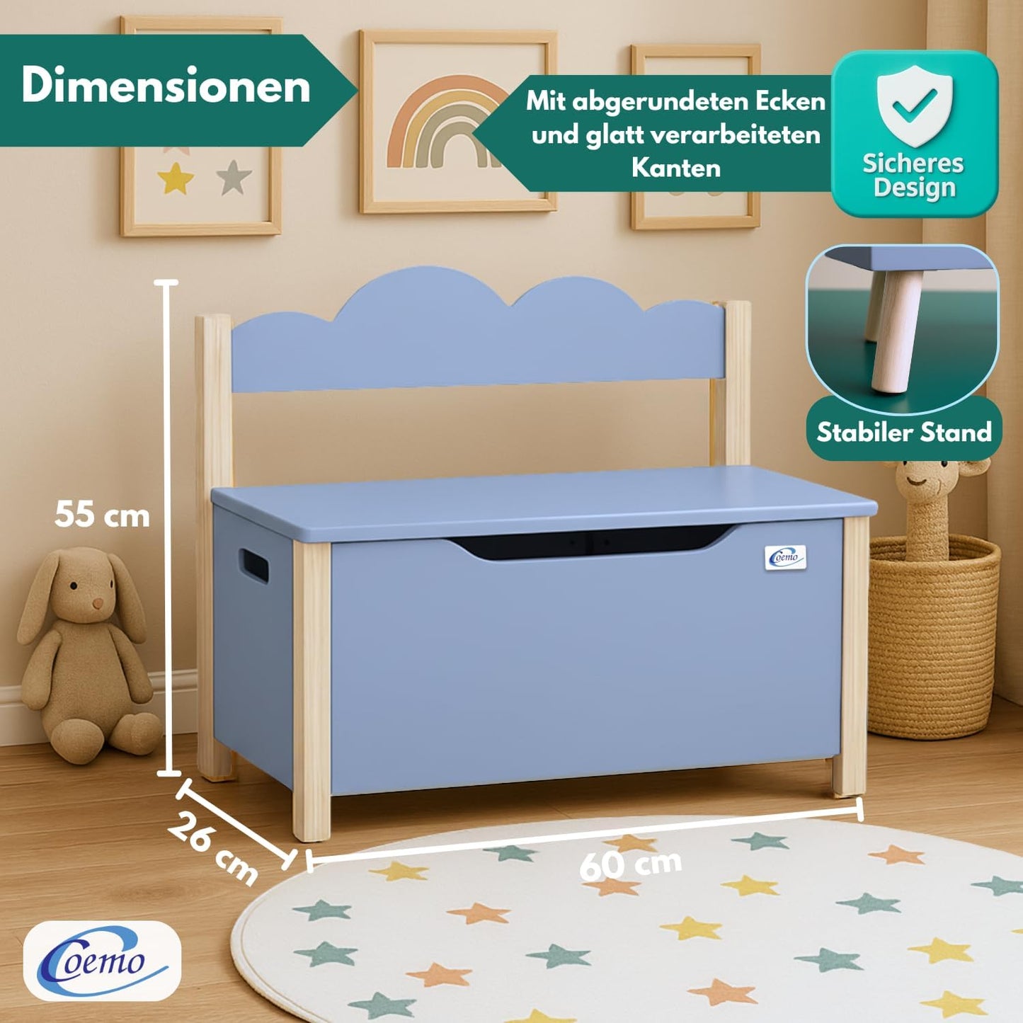 Holztruhe Trudi mit Sitzbank, Grau
