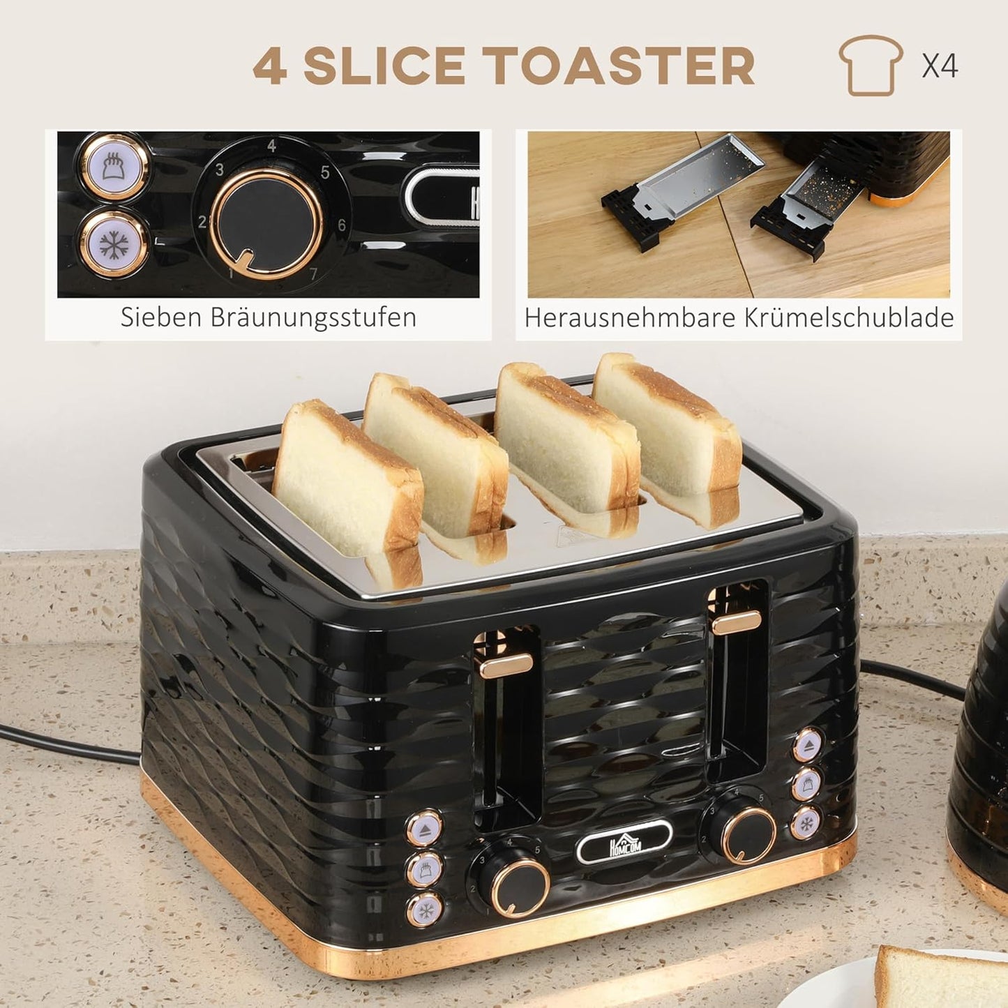 Frühstücks-Set Wasserkocher & Toaster (1,7L, 4 Scheiben), Schwarz