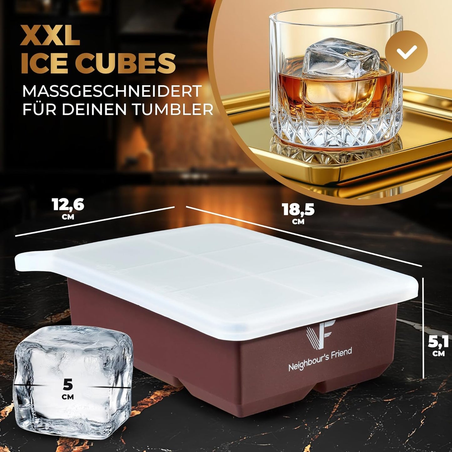 2er-Pack XXL Eiswürfelform für Whisky & Cocktails, Eiswürfelform