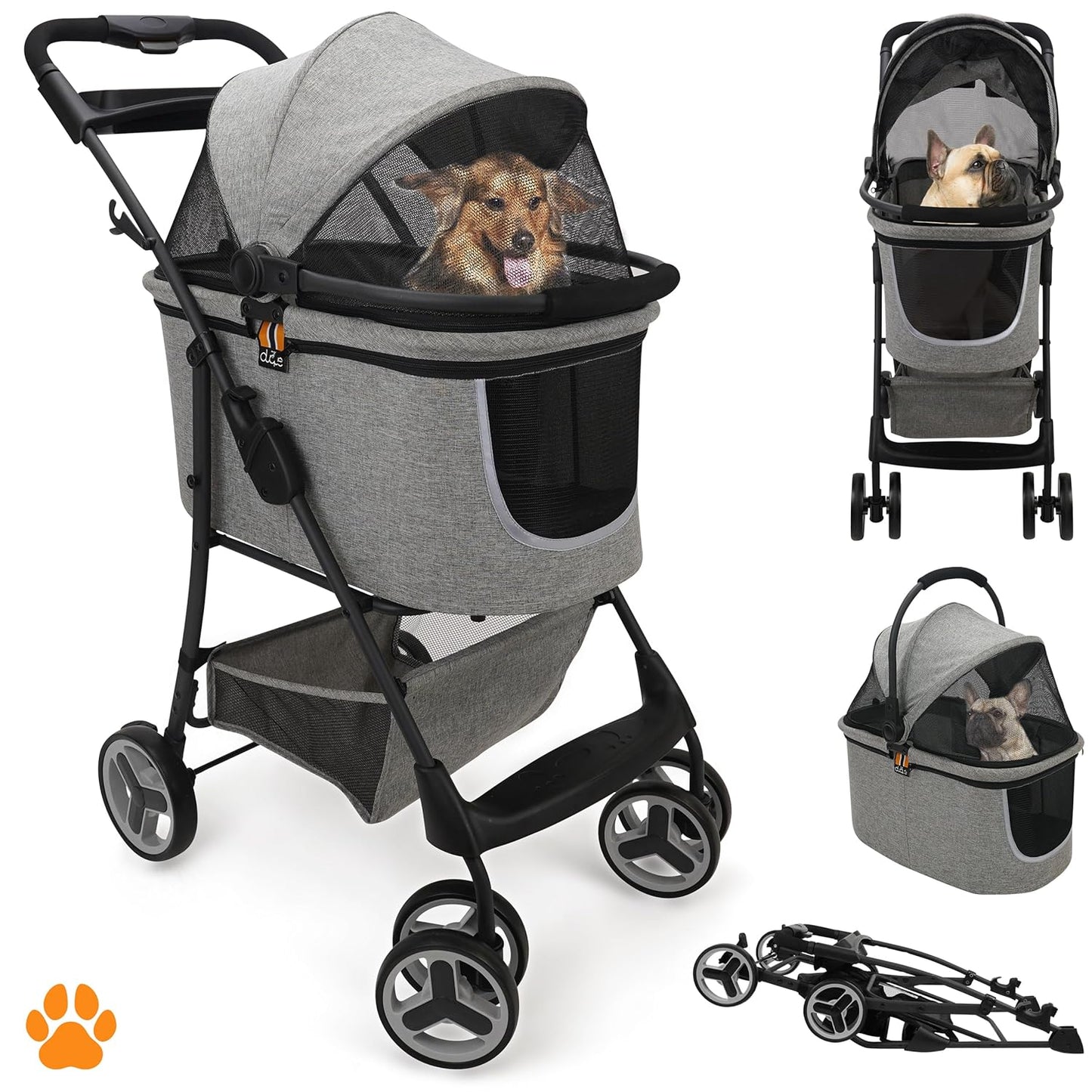 CECE - 2 in 1 Hundebuggy und Transportbox für Hunde, Grau