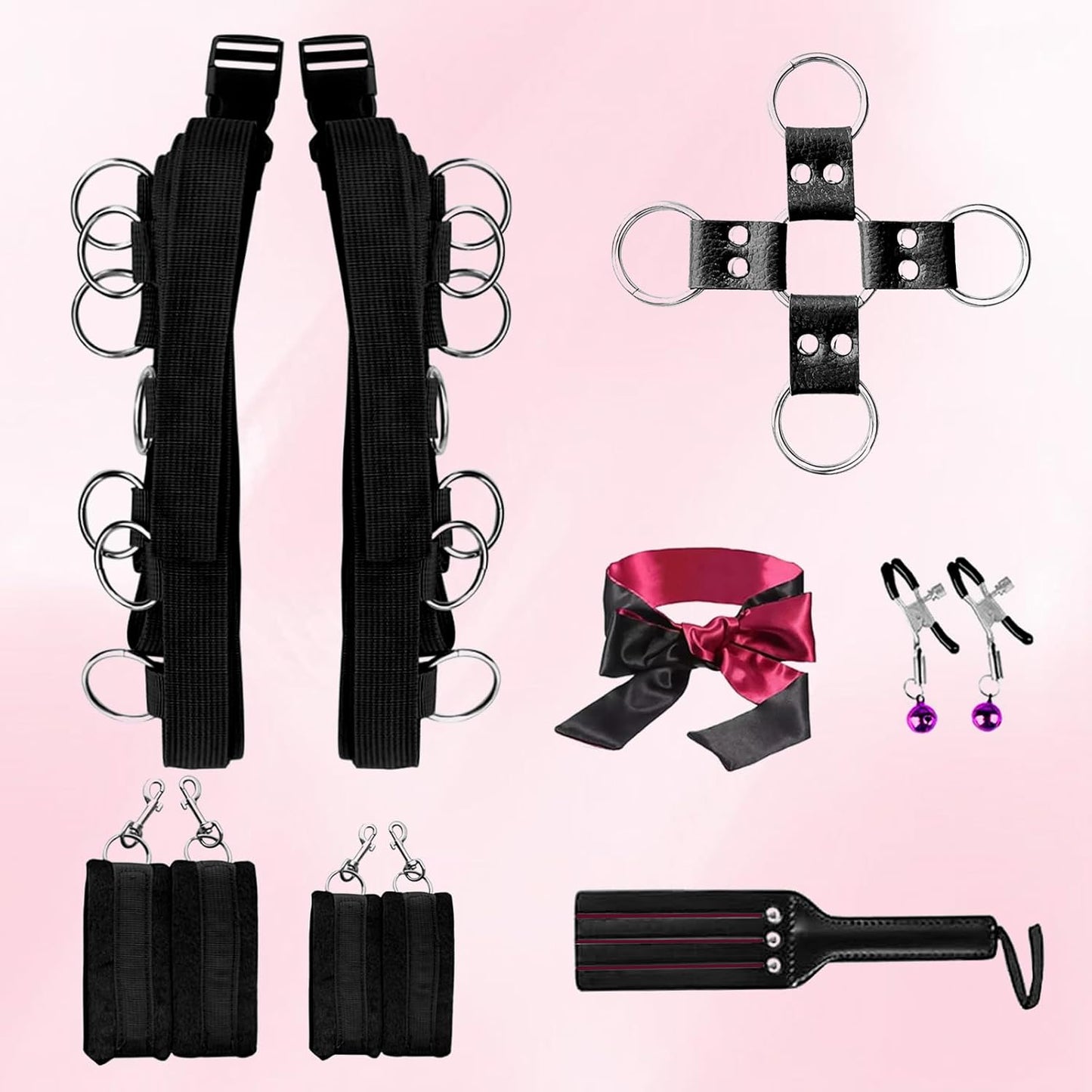 BDSM Bettfesseln Set mit Handschellen & Augenbinde