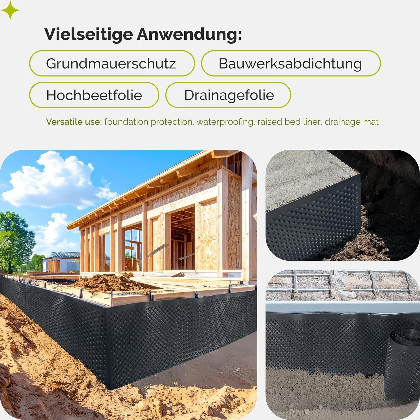 Noppenfolie Drainagebahn, Schwarz 0,5 x 10 m