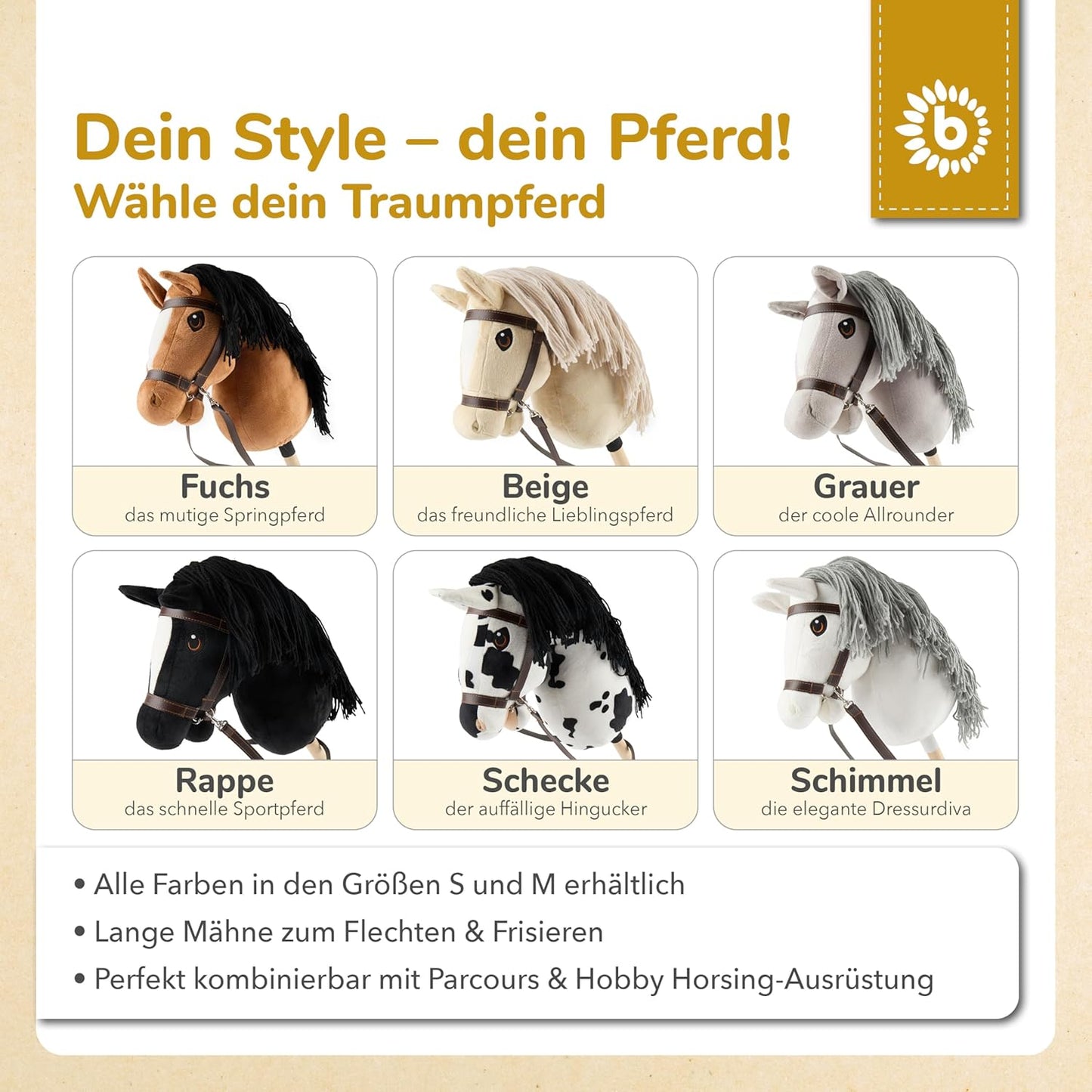 Hobby Horse Steckenpferd Rappe mit abnehmbarem Stock, Rappe Small