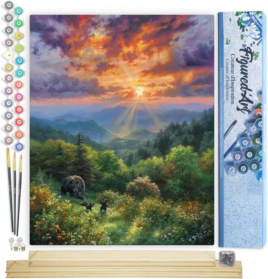 Malen nach Zahlen Set Bär und Sonnenuntergang, Bär und Sonnenuntergang 40x50cm Mit Keilrahmen (nicht gespannt)