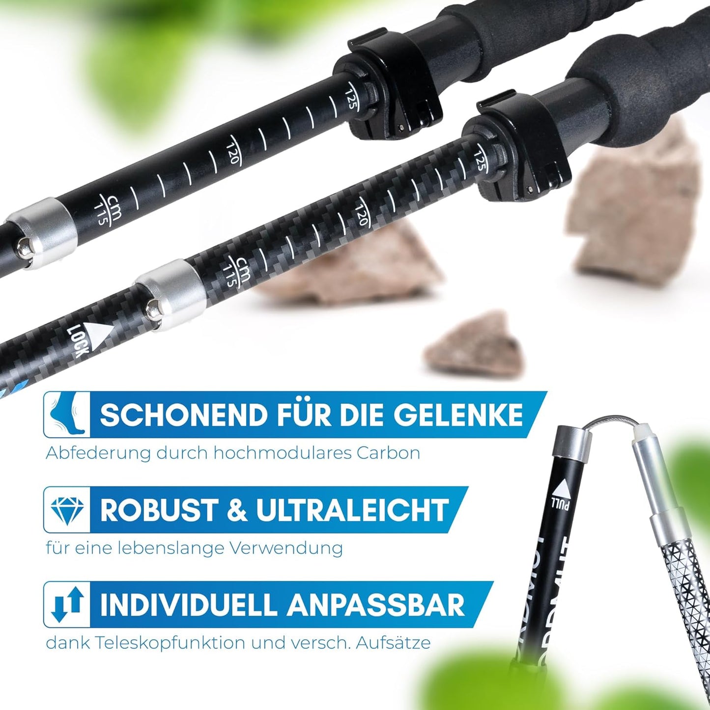 Faltbare Wanderstöcke, 105-120cm Aluminium