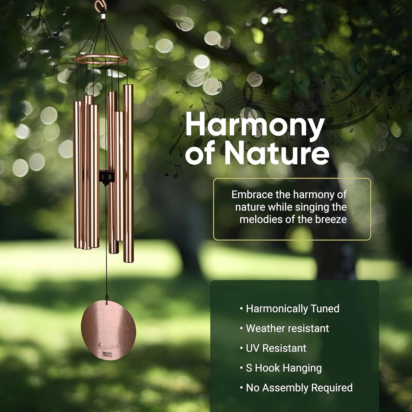 Aureole Tunes Outdoor-Windspiel mit 6 Röhren, 80 cm Rosegold