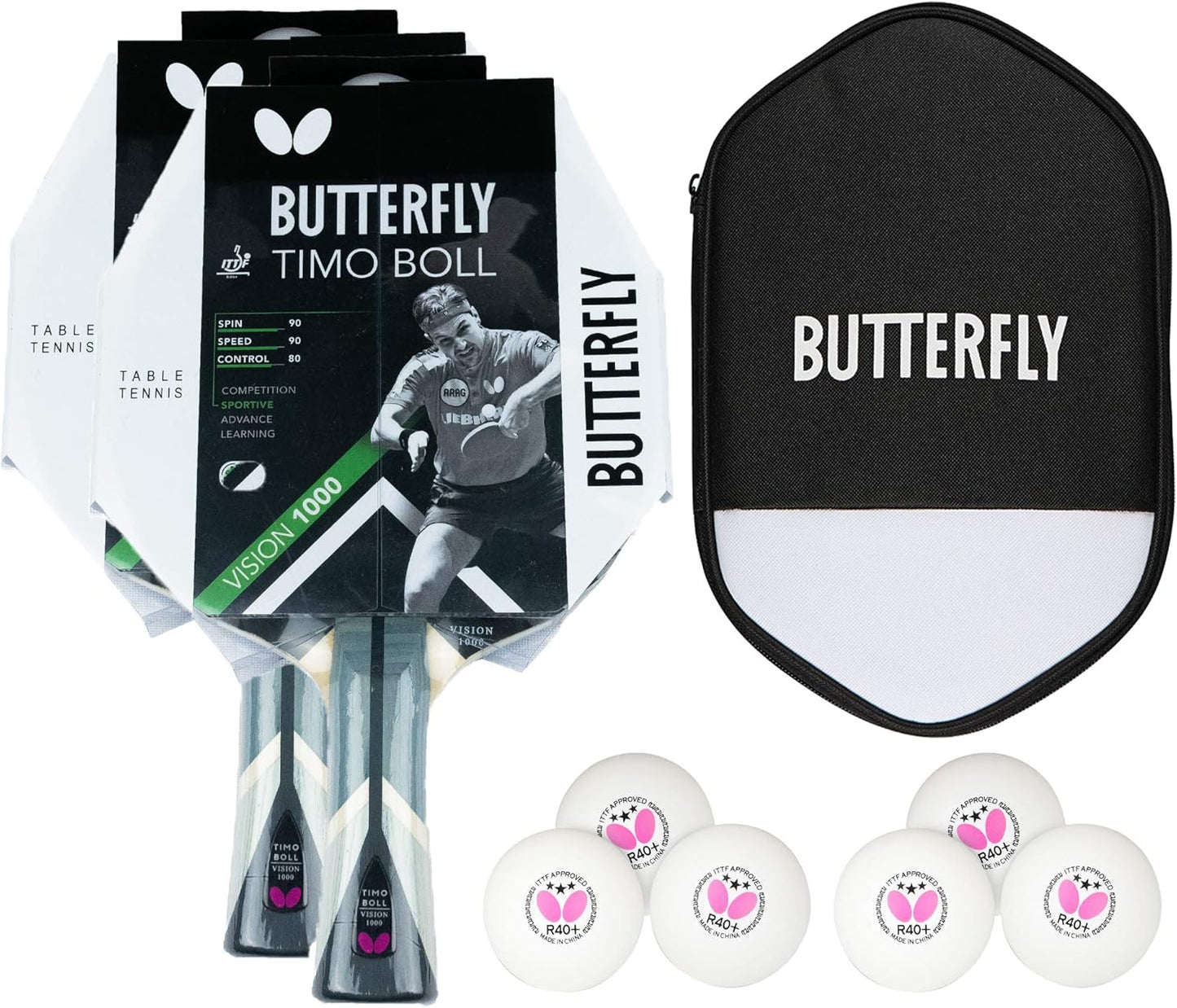 Timo Boll Vision 1000 Tischtennisschläger-Set, Bundle mit Case, Bälle & 1 weiteren Racket