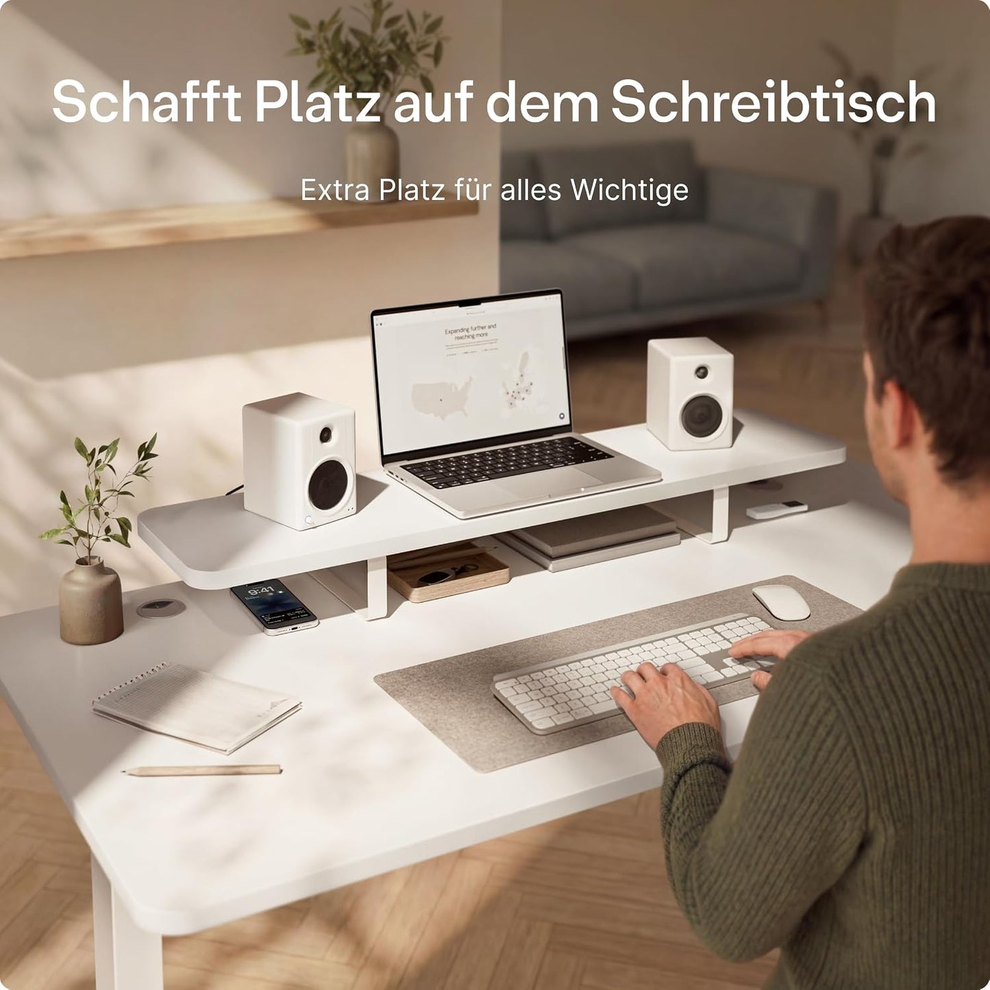 Ergonomischer Monitorständer, Weiss 114 x 28 cm