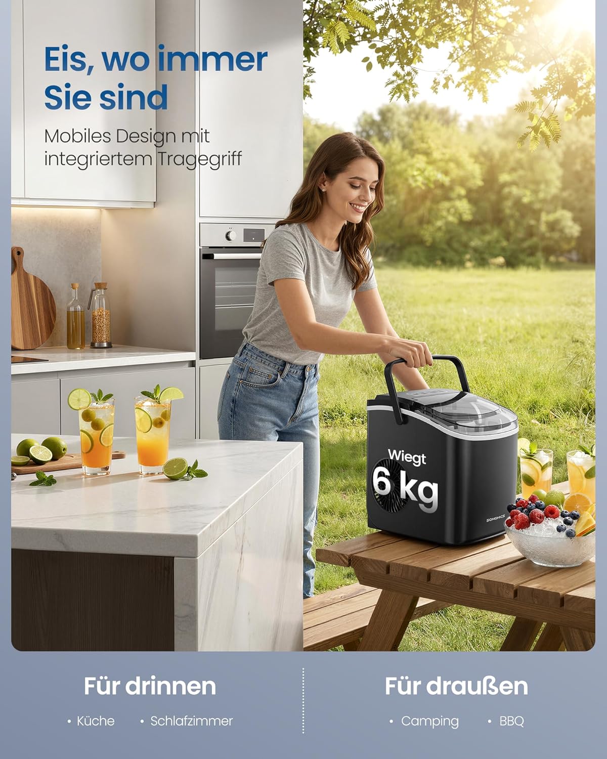 XZB001B1EU Eiswürfelmaschine mit Selbstreinigung, 9 Würfel in 6 Min., Tintenschwarz