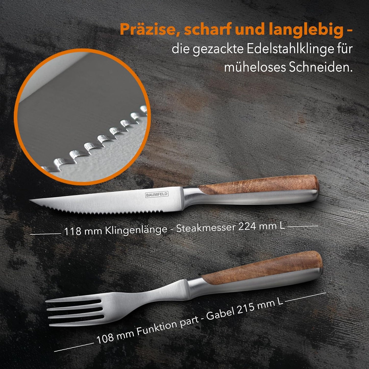 Pizza- und Steakbesteck-Set, 8 teilig Edelstahl