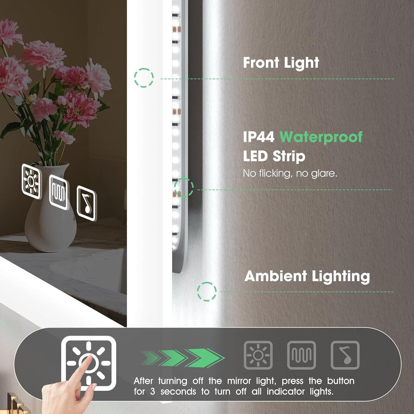LED-Badspiegel mit Beleuchtung und Bluetooth (80x80 cm), M77 (Bluetooth) 80L x 80B cm