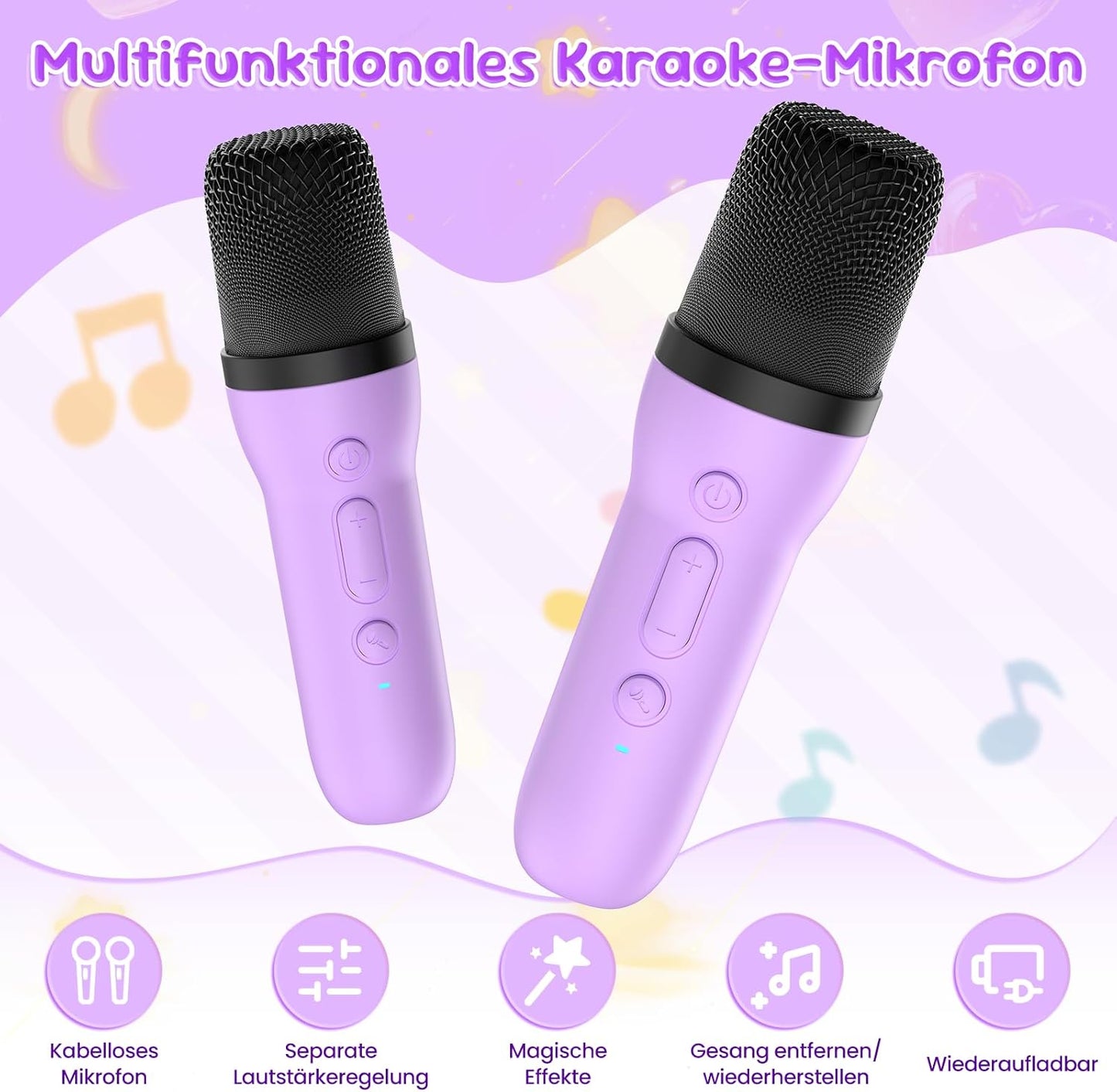 Kinder-Karaoke-Maschine mit 2 Mikrofonen, Lila
