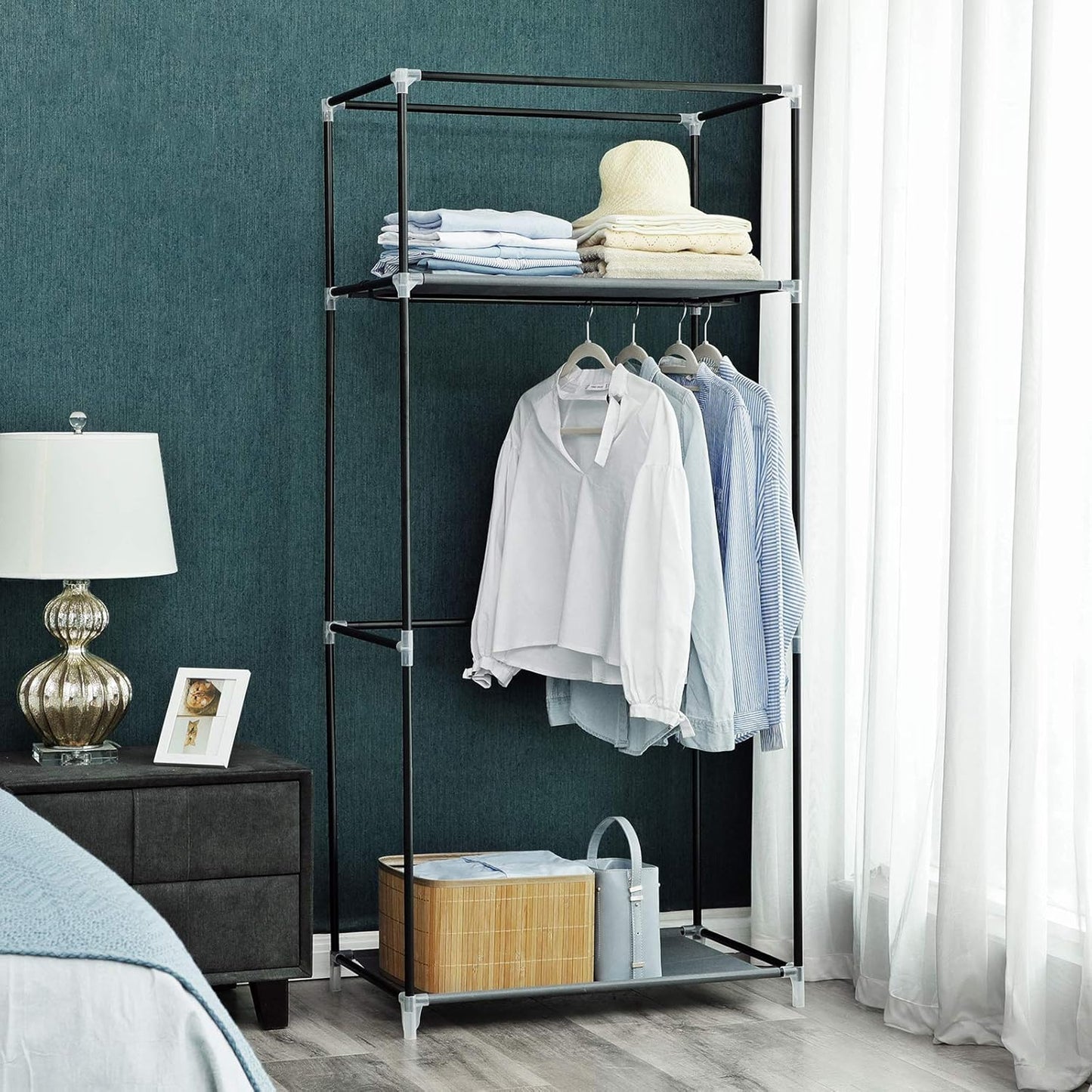Faltbarer Kleiderschrank mit Kleiderstange, Grau