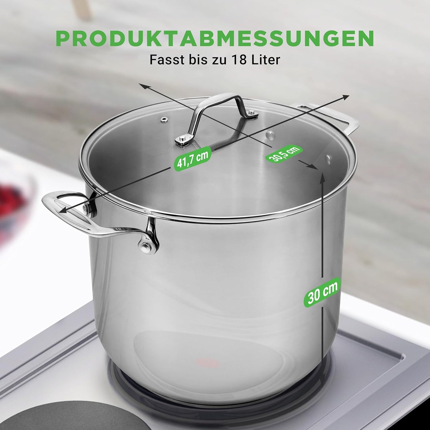 Suppentopf & Nudeltopf mit Glasdeckel, 18 Liter