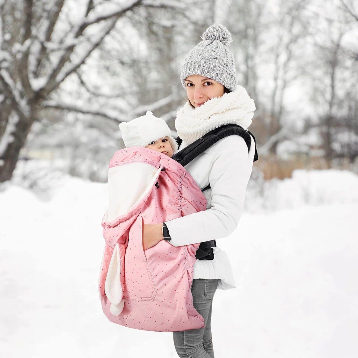 Tragecover für Babytragen, Rosa Kaninchen Fleece-Futter