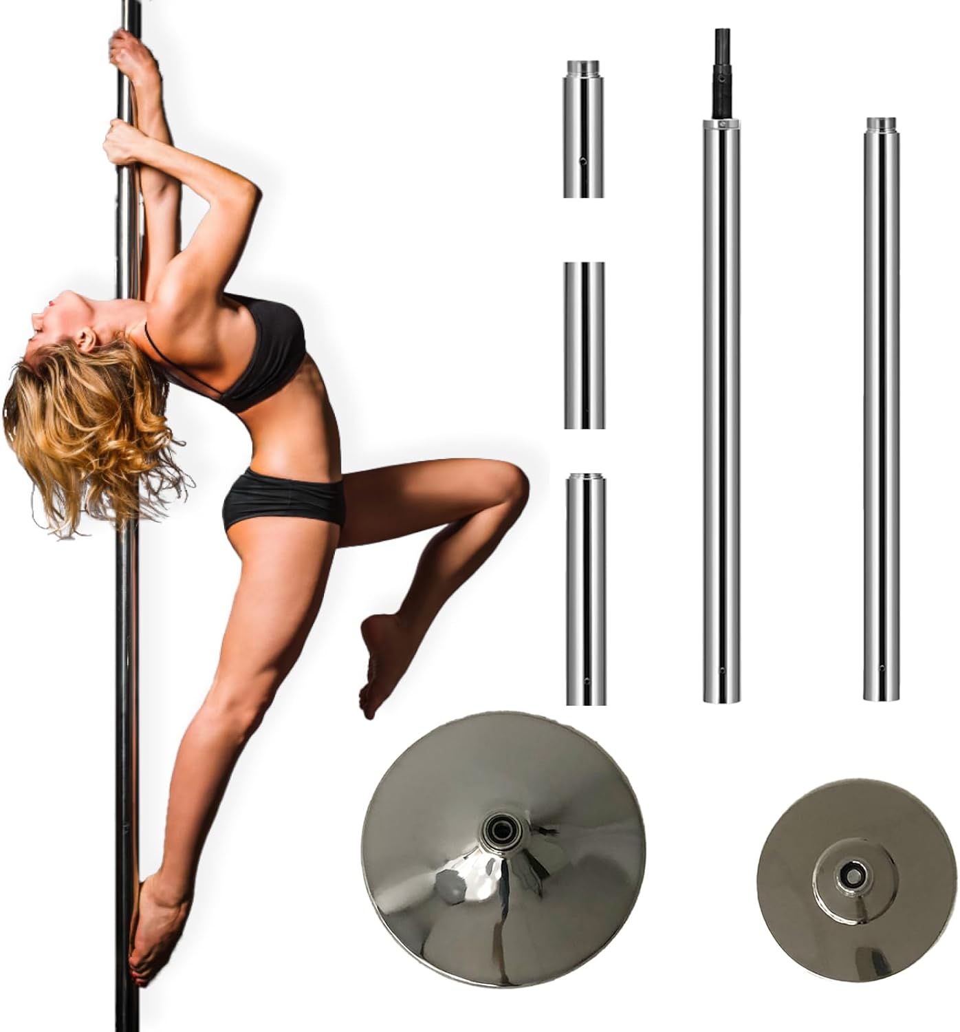 Pole Dance Stange, Static & Spinning (231-274 cm), Silber
