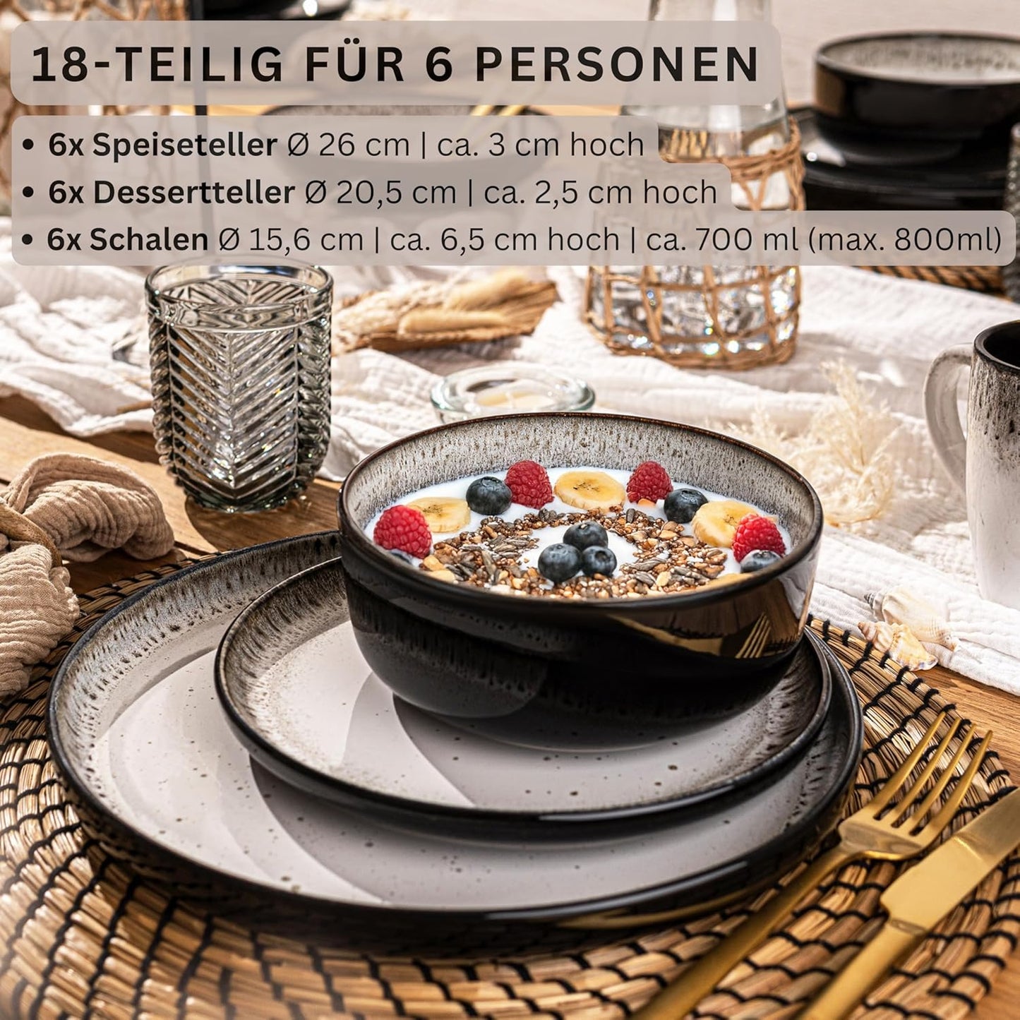 Geschirrset Sansibar für 6 Personen, Sansibar Geschirrset 18 tlg.