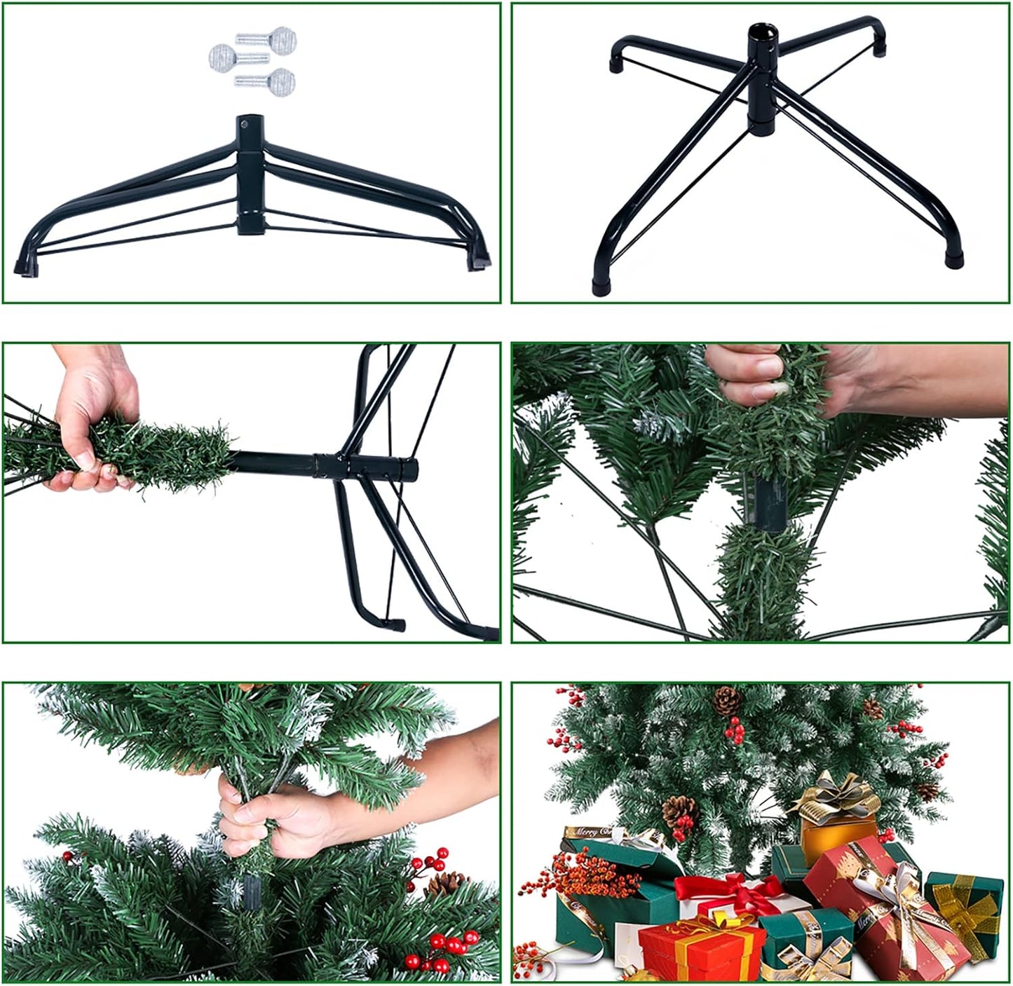 Künstlicher Weihnachtsbaum mit Schnee & LED-Lichterkette, 150 cm Grün - 450 Spitzen