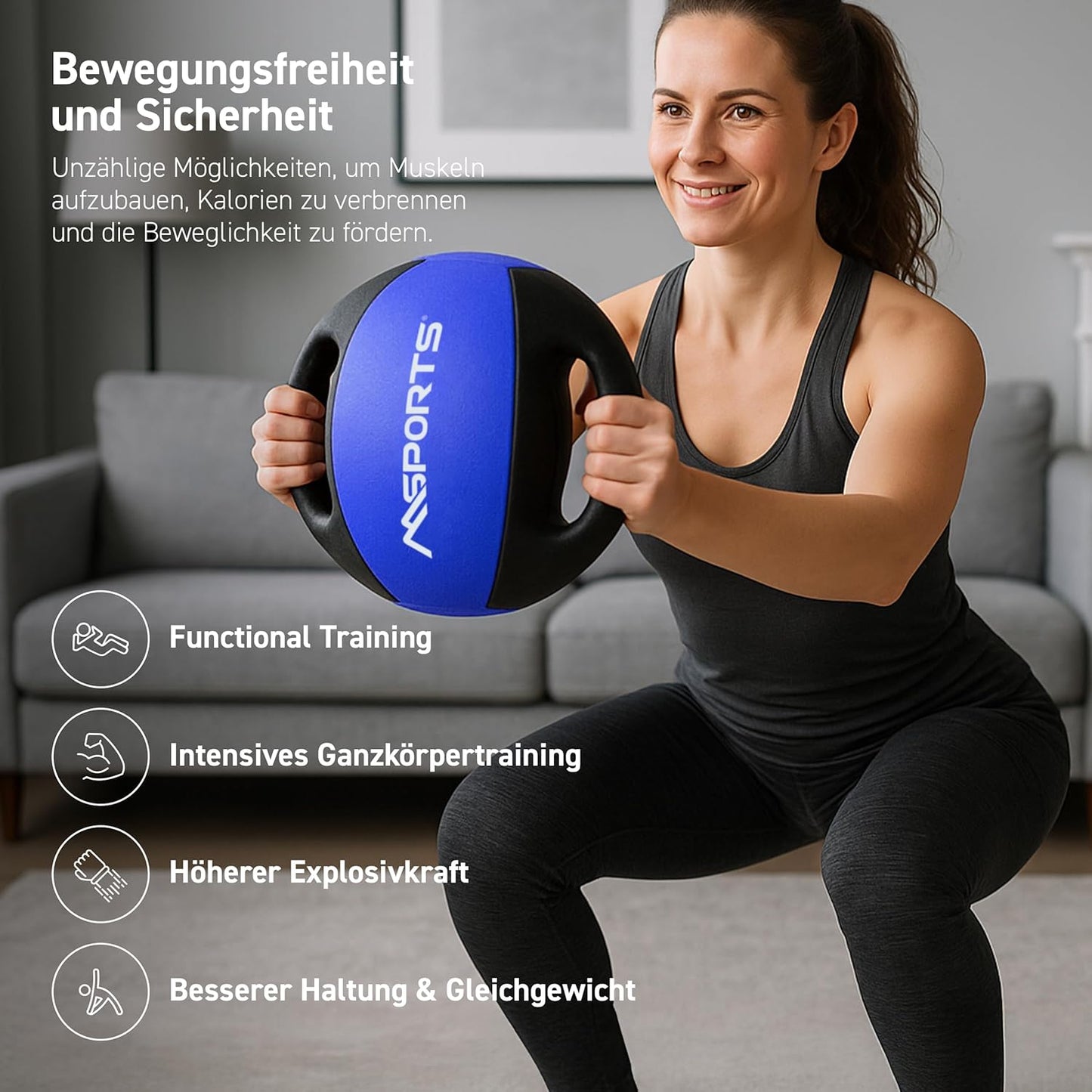 Medizinball mit Griffen, 8 kg - Königsblau