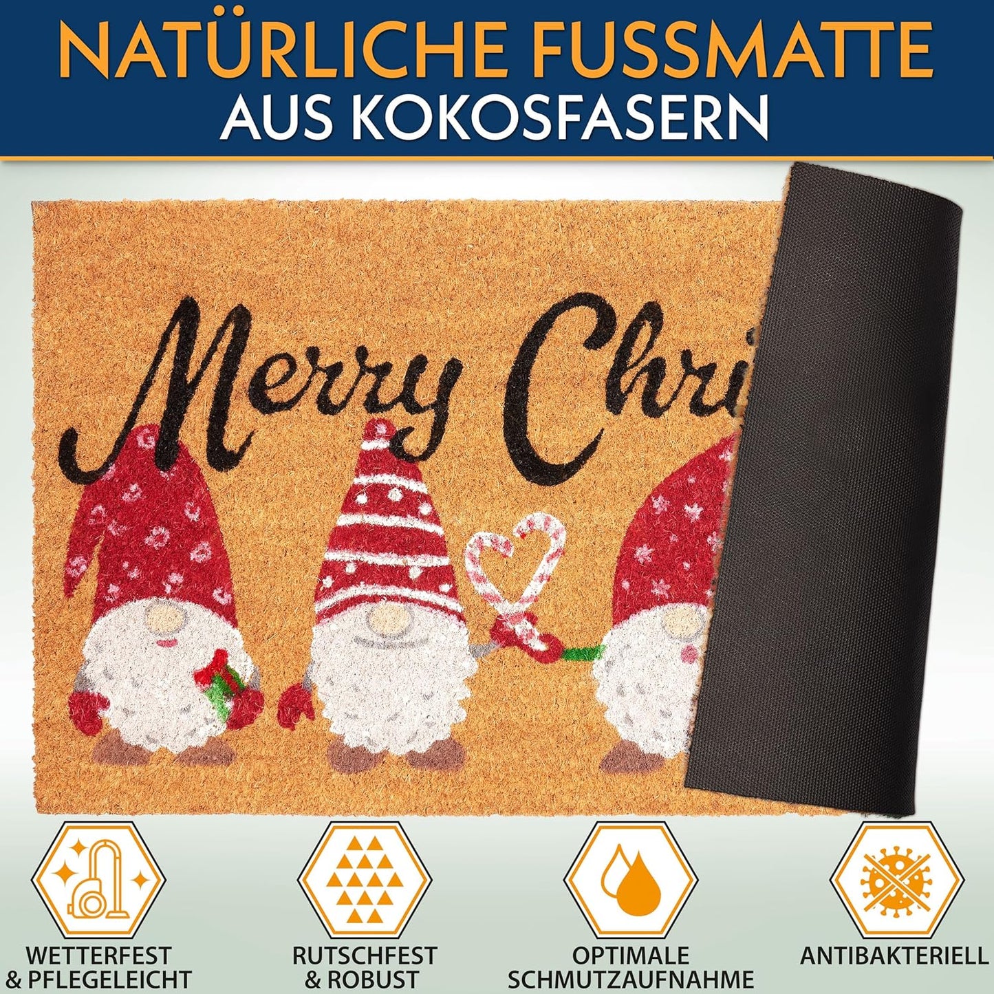 Weihnachtsfussmatte mit Zwergenmotiv, Merry Christmas - Weihnachtszwerge