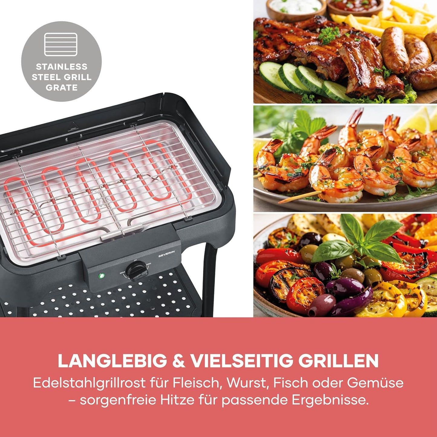 Elektrogrill mit Standfuss und einstellbarer Temperatur