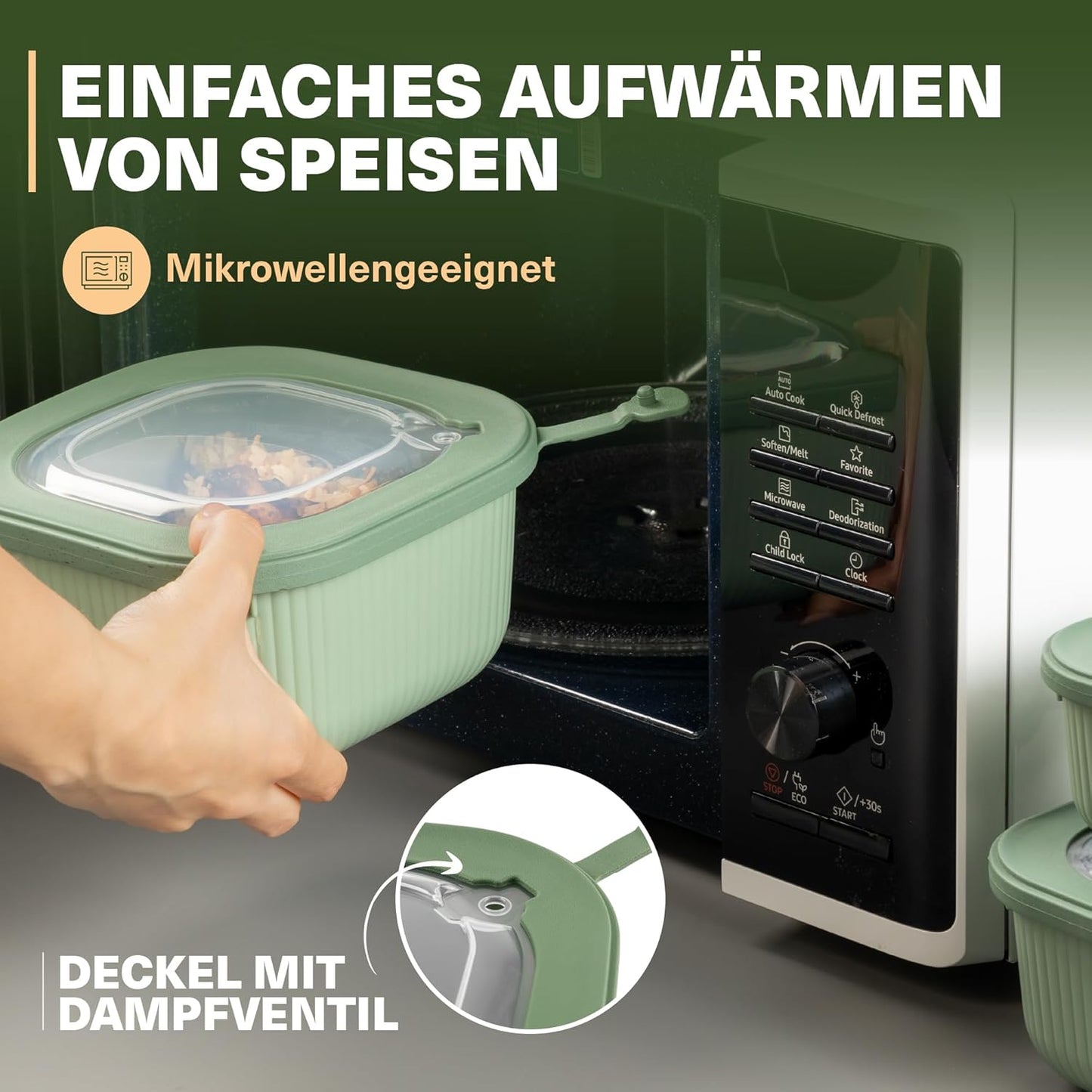 9-teiliges Frischhaltedosen-Set mit Ventildeckel, Grün 9er Set Quadratisch