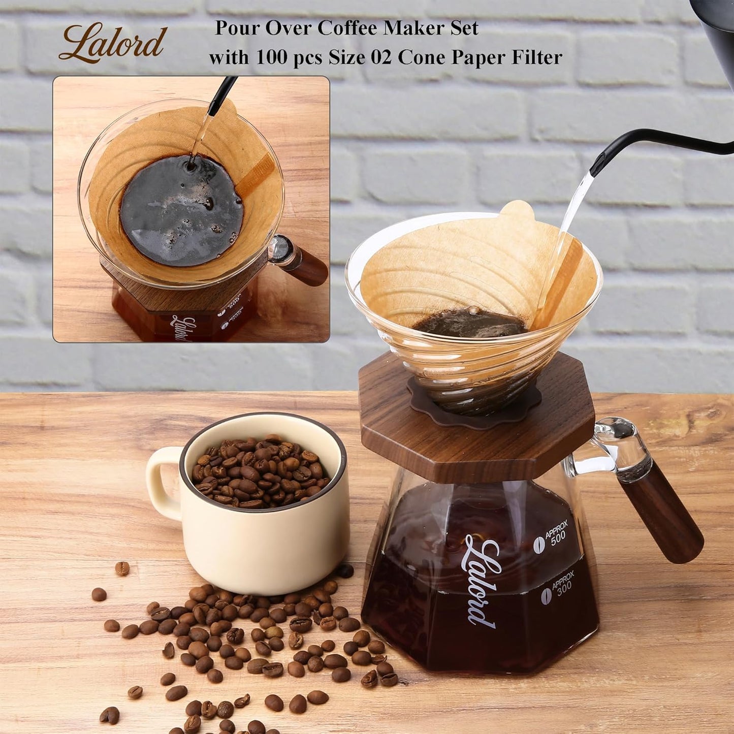 Pour Over Kaffeebereiter, B-600 ml Set