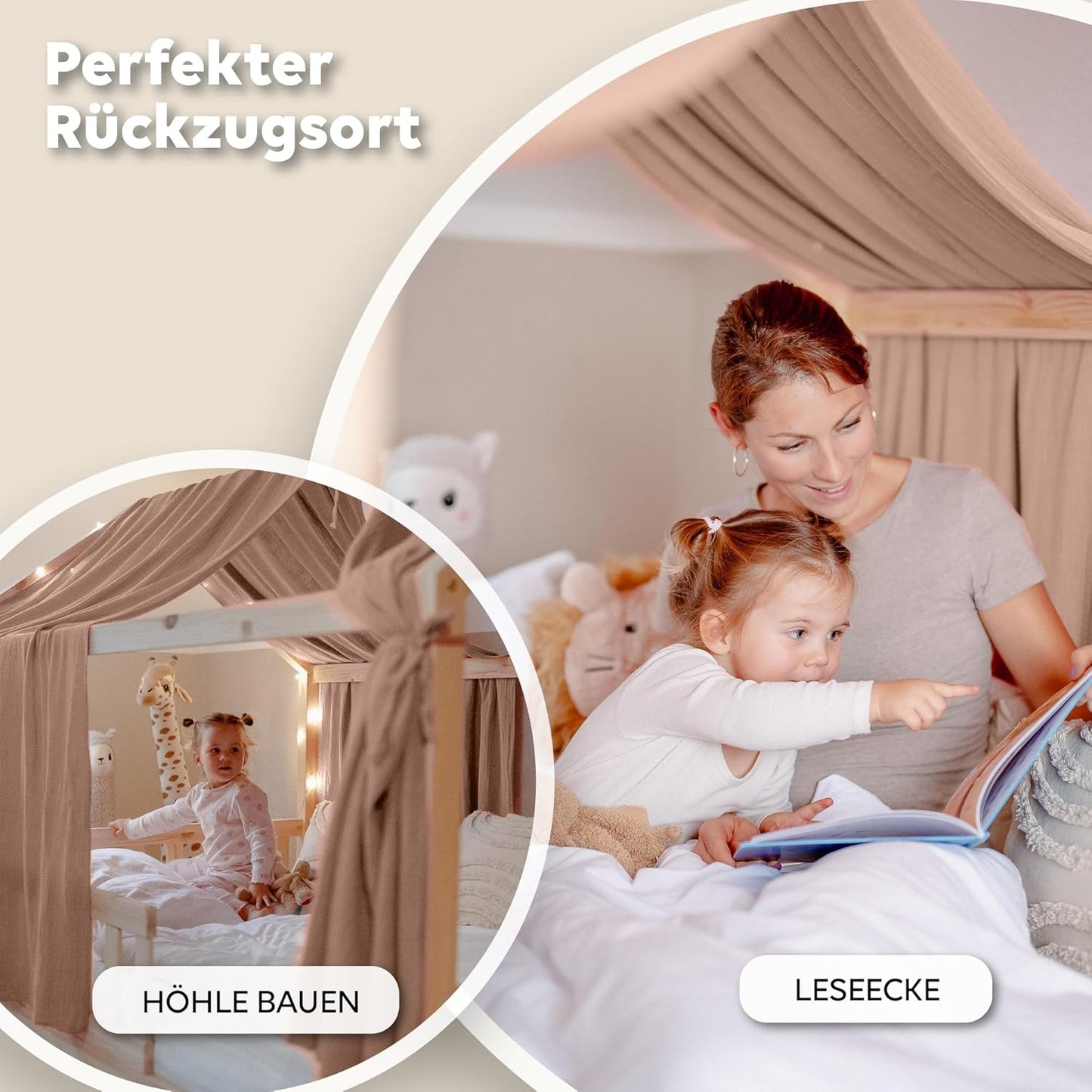 Stoffhimmel-Set für Hausbett, Beigerosa 2er Set 67 x 320cm