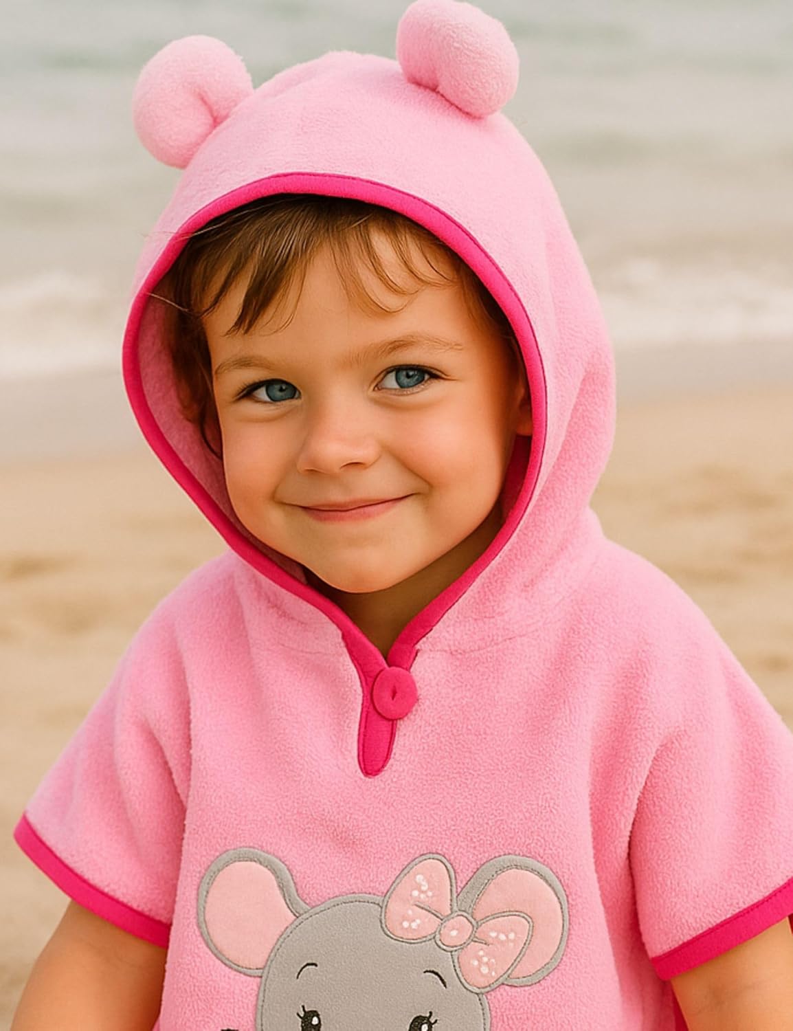 Badeponcho mit Kapuze für Kinder, 1-3 Jahre Rosa - Maus