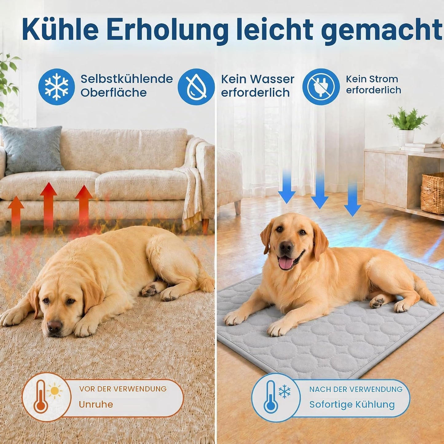 Selbstkühlende Hundematte, 100x70 cm, Grau