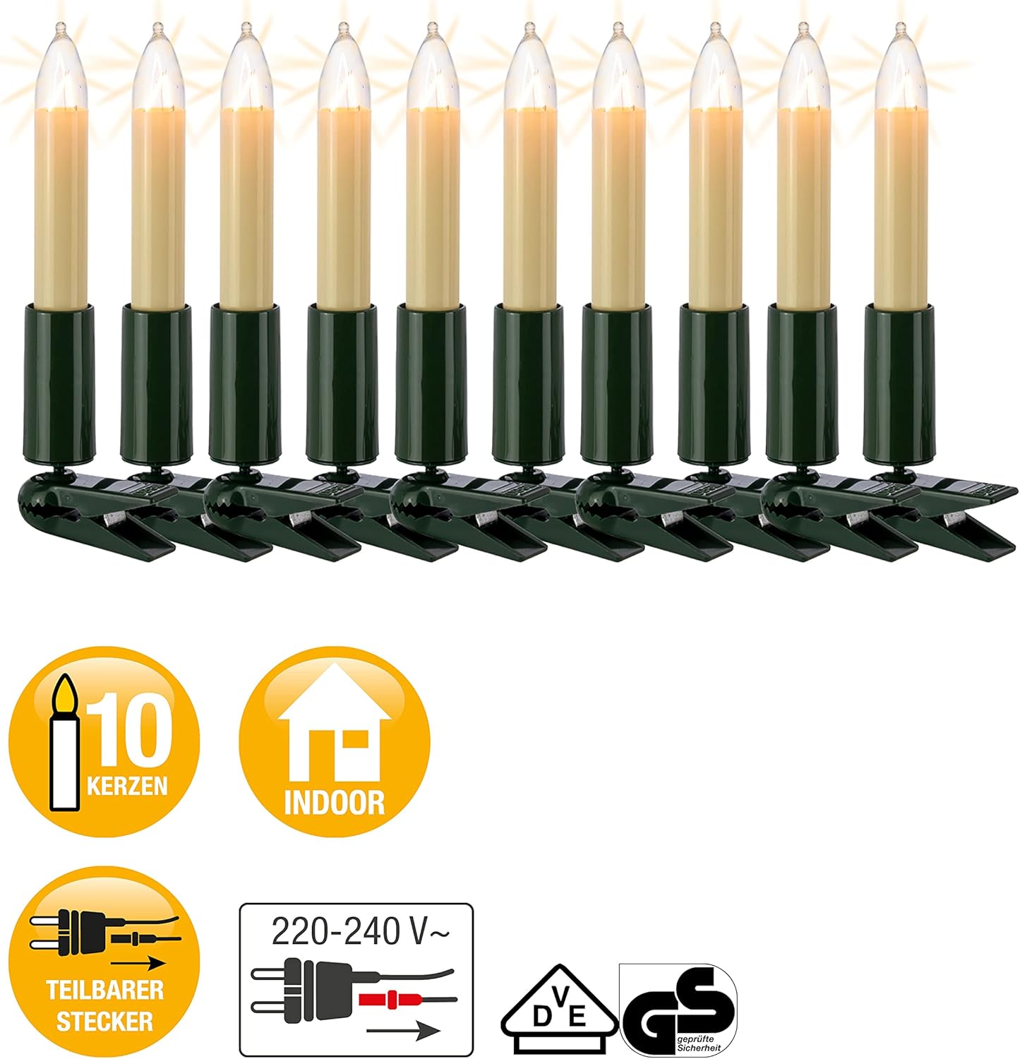 LED Weihnachtsbaum-Lichterkette mit Clip (10 Lichter), 10 Lichter / beleuchtet 630 cm Weiss