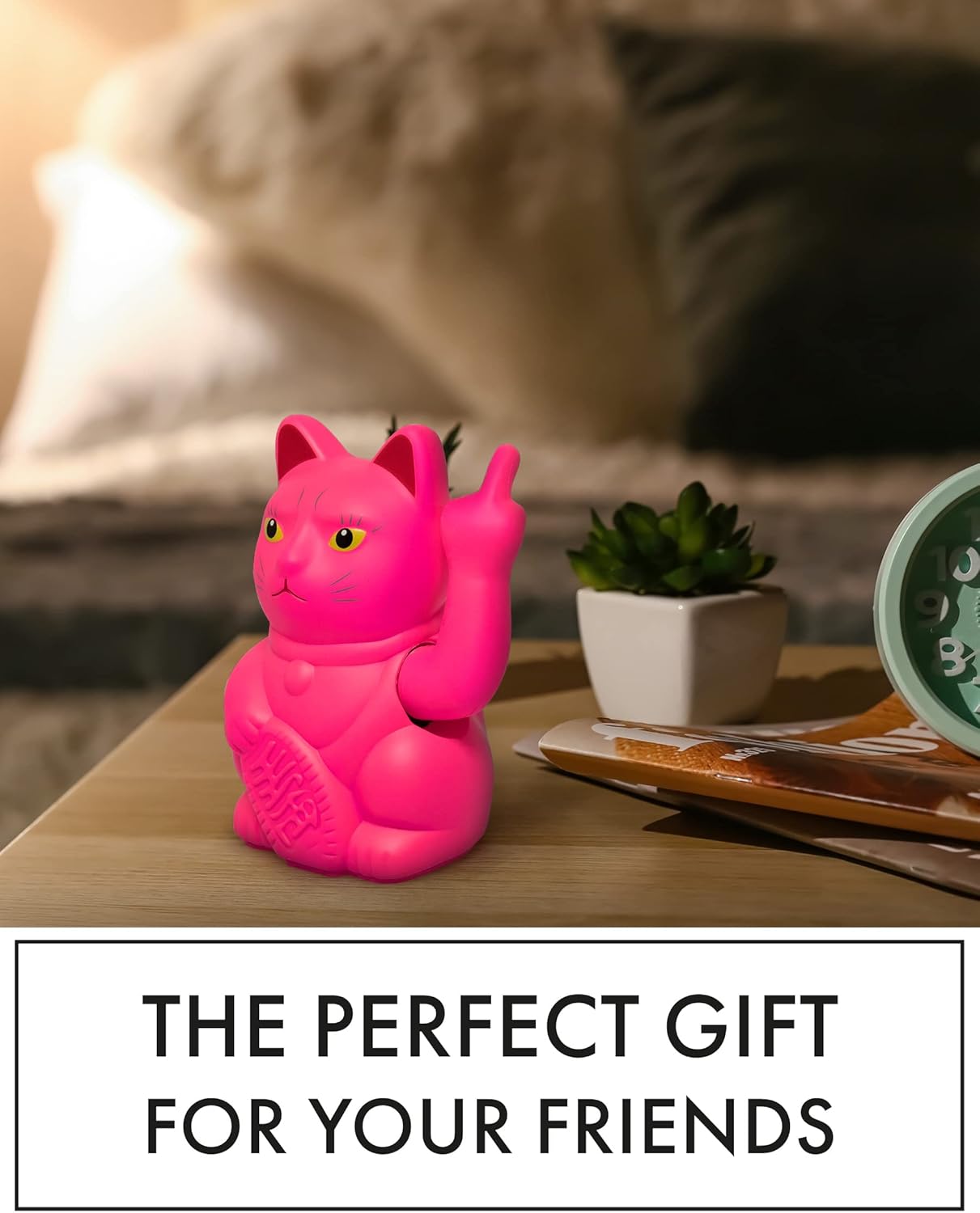 Winkekatze mit Mittelfinger, Neon Pink