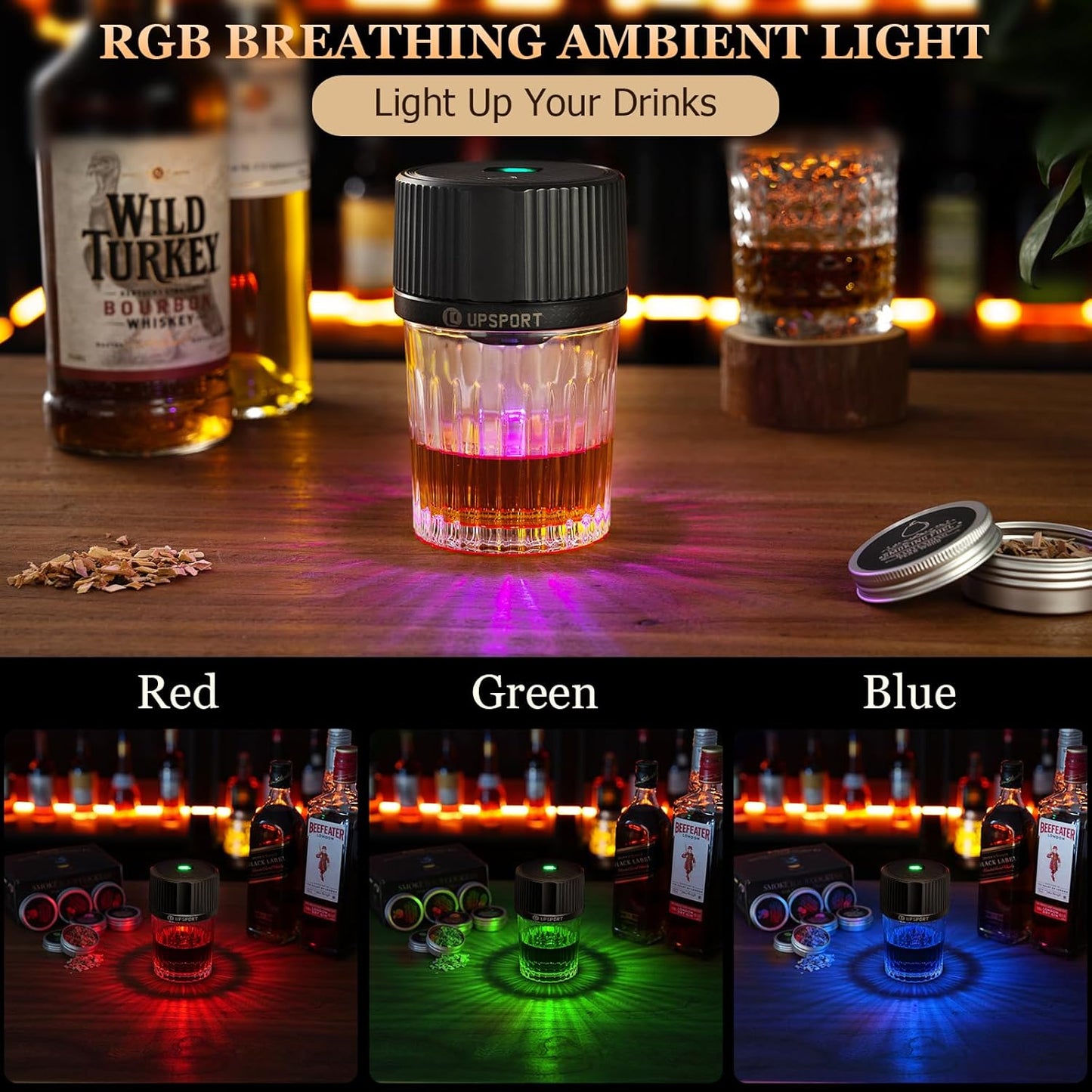 Elektrisches Cocktail-Smoker-Set mit 4 Lichtmodi