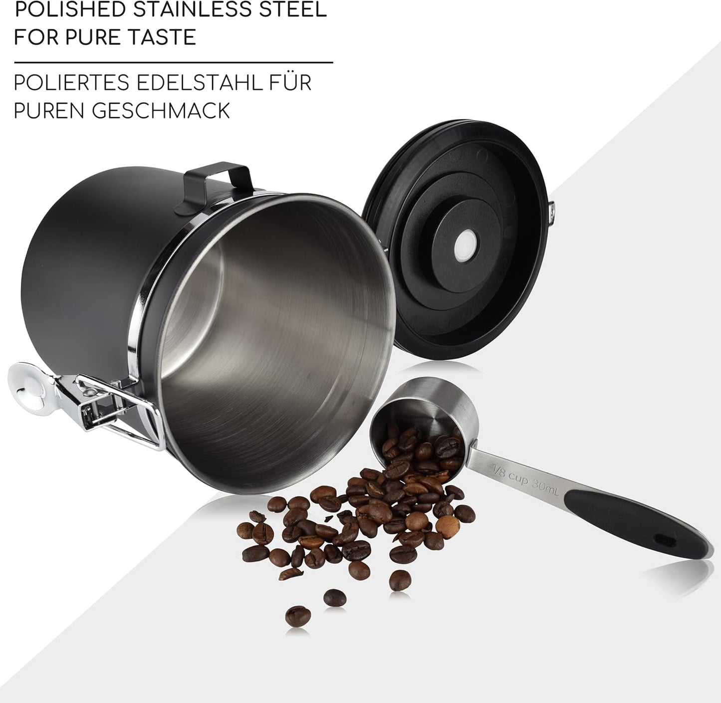 Kaffeedose mit Kaffeelöffel, Schwarz 700g (1800ml)
