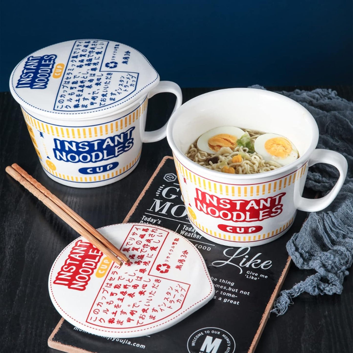 Ramen Schüssel-Set mit Deckel, 2 Stück Rot