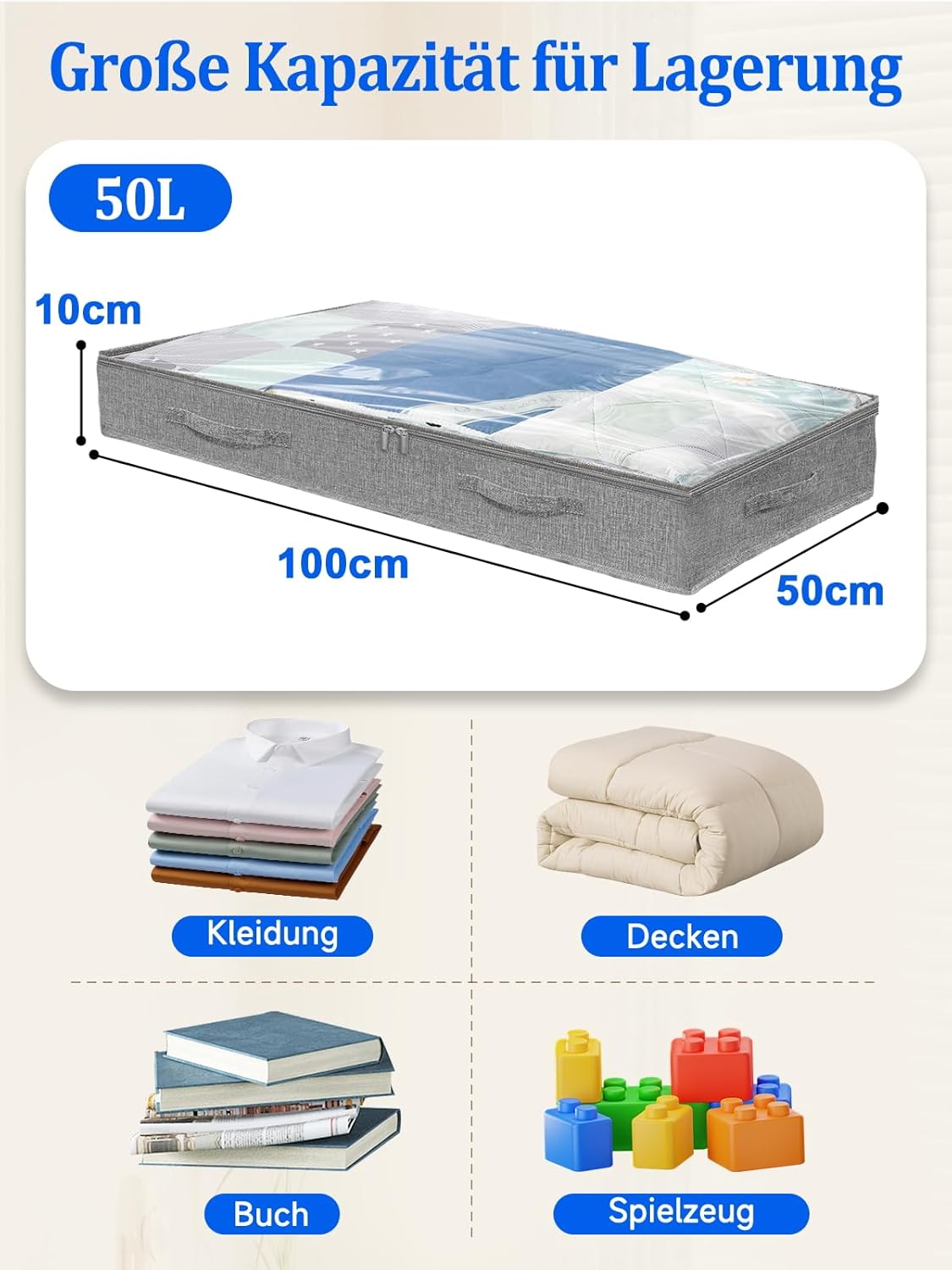 2er-Pack Unterbett-Aufbewahrungstaschen, Grau - 2 Stück 10cm