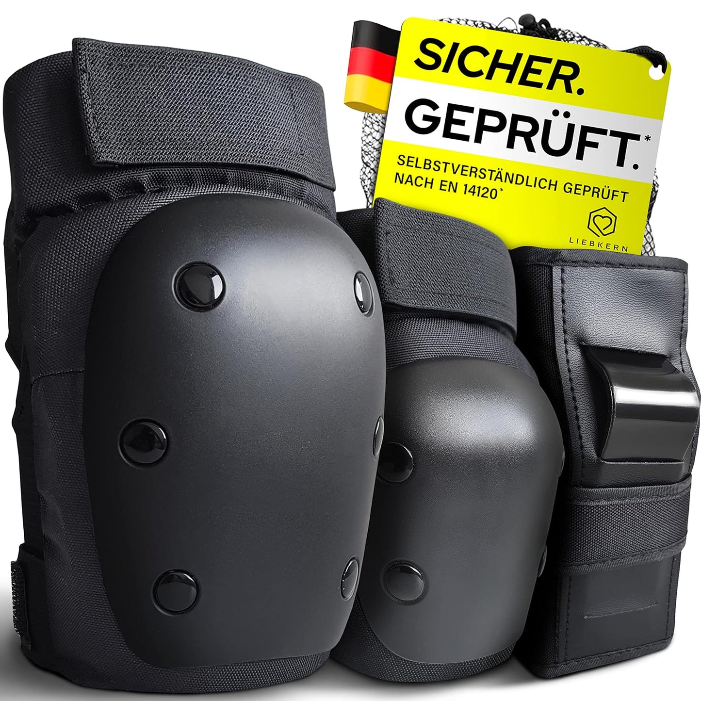Skate Protektoren Set für Inliner & Skateboards, Schwarz L - Jugendliche / Erwachsene