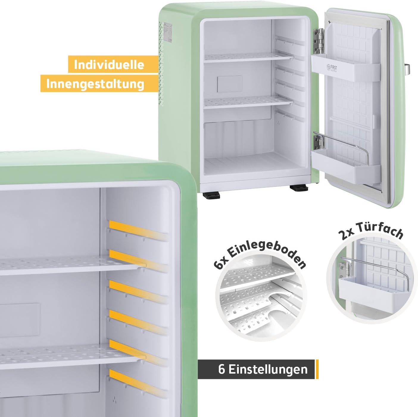 Retro Mini-Kühlschrank, 40 Liter Hellgrün