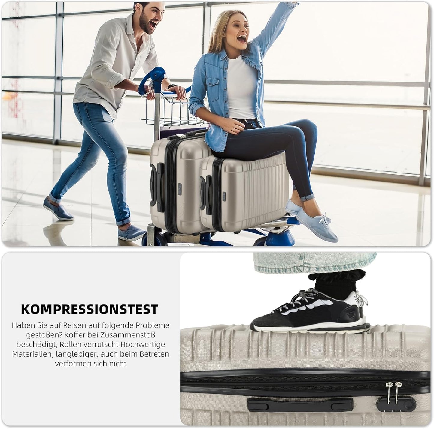 3-teiliges Reisekoffer-Set, Champagner Set