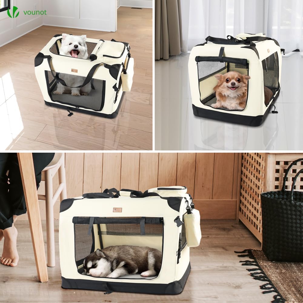 Faltbare Hundetransportbox mit Metallrahmen, L 60 x B 44 x H 44 cm Beige