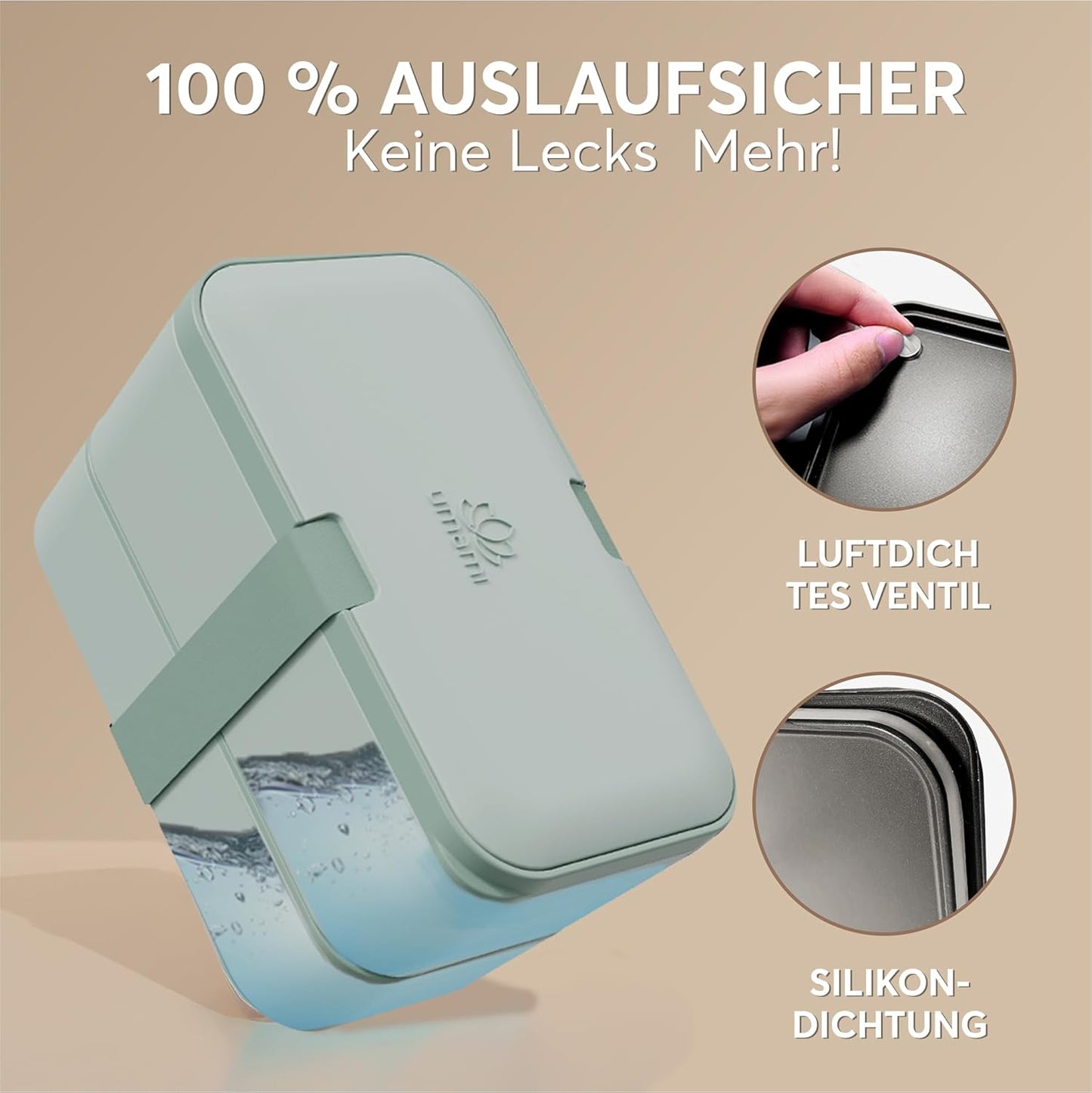 Verschachtelte Bento Lunchbox mit Besteck & Fächern, Schiefergrün L - 1500 ml