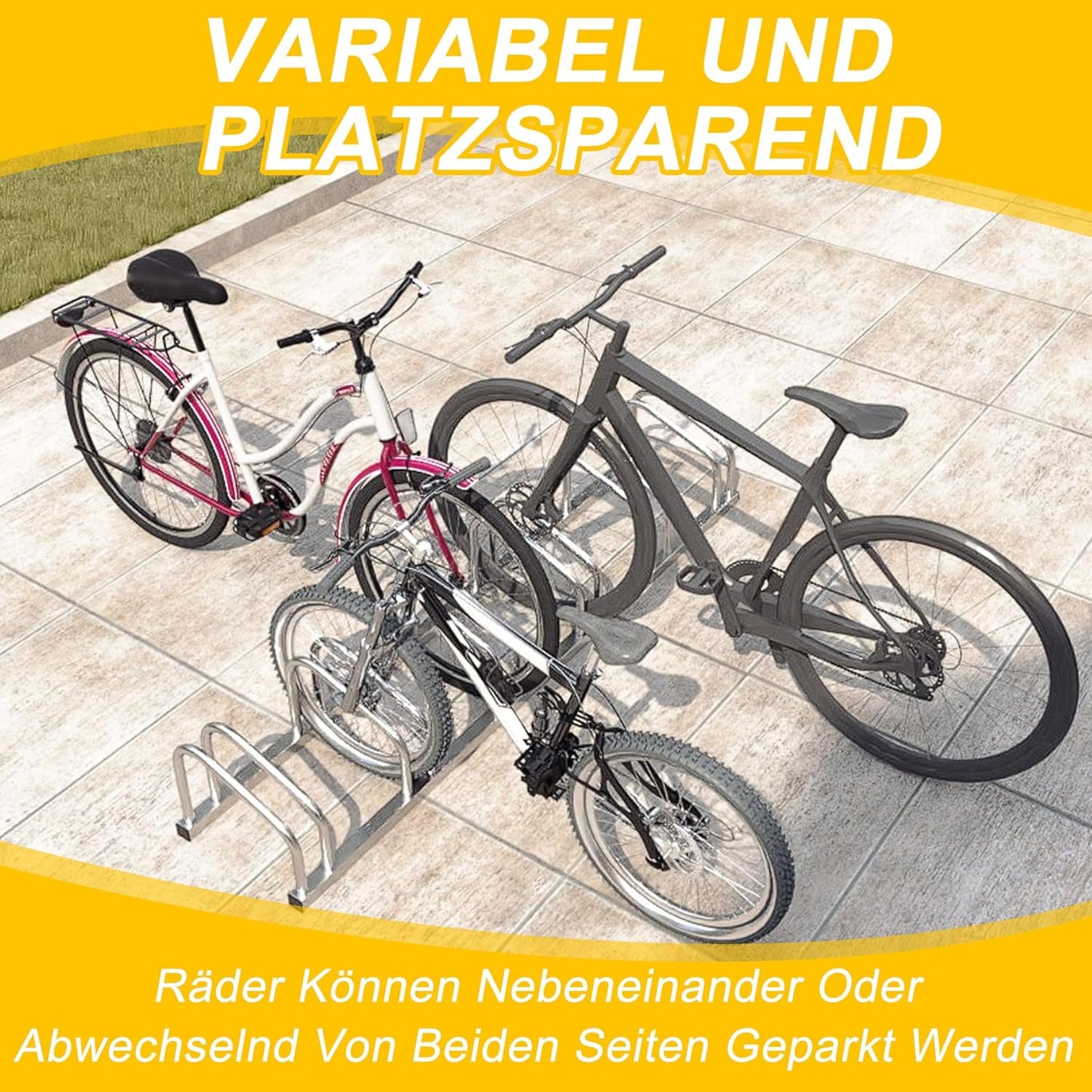 Fahrrad-Aufstellständer für 2 Räder, Für 2 Fahrräder, Silber
