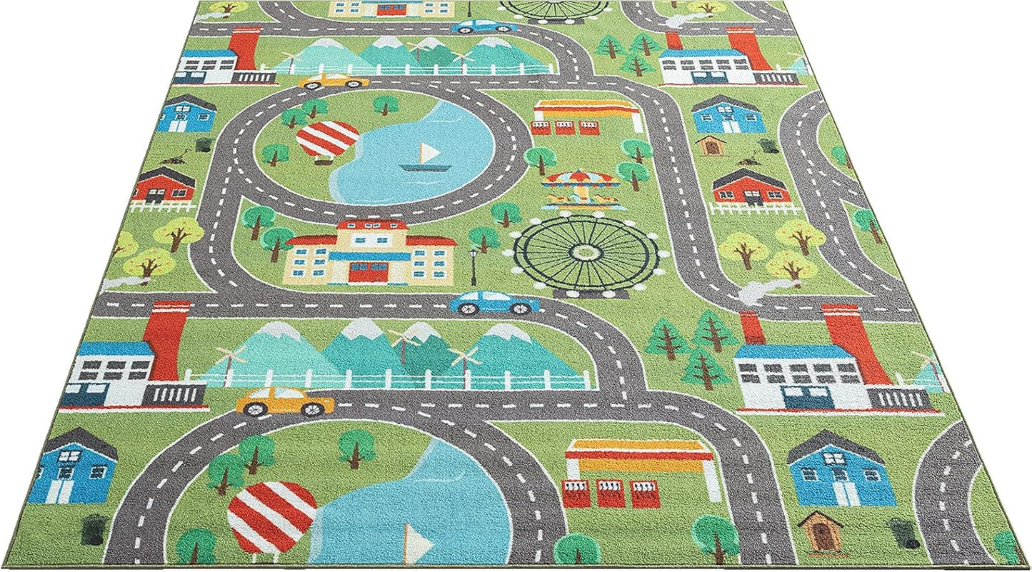 Kinder-Spielteppich mit Strassenmotiv, 140 x 200 cm Grün