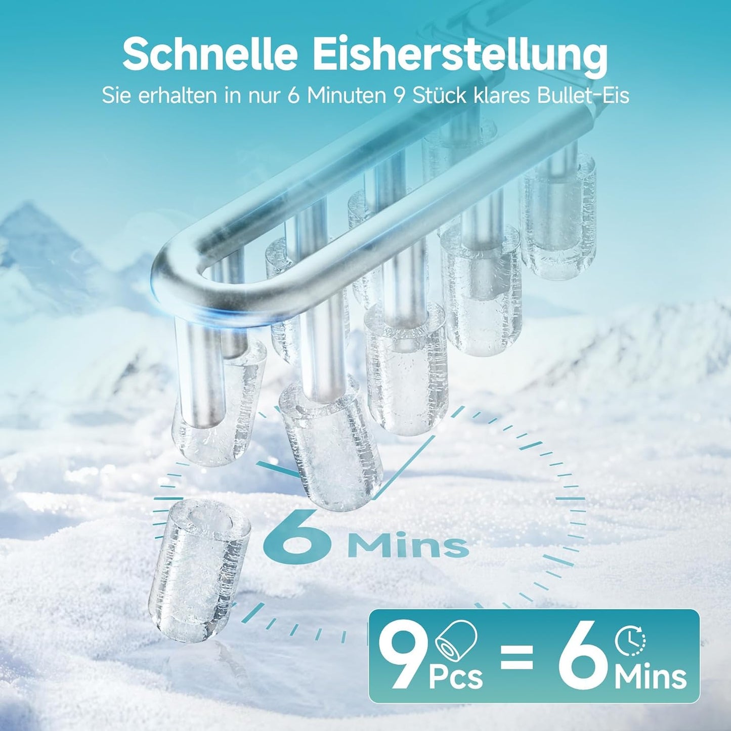 Tragbare Eiswürfelmaschine, 12 kg/Tag, selbstreinigend, Schwarz-1.2L