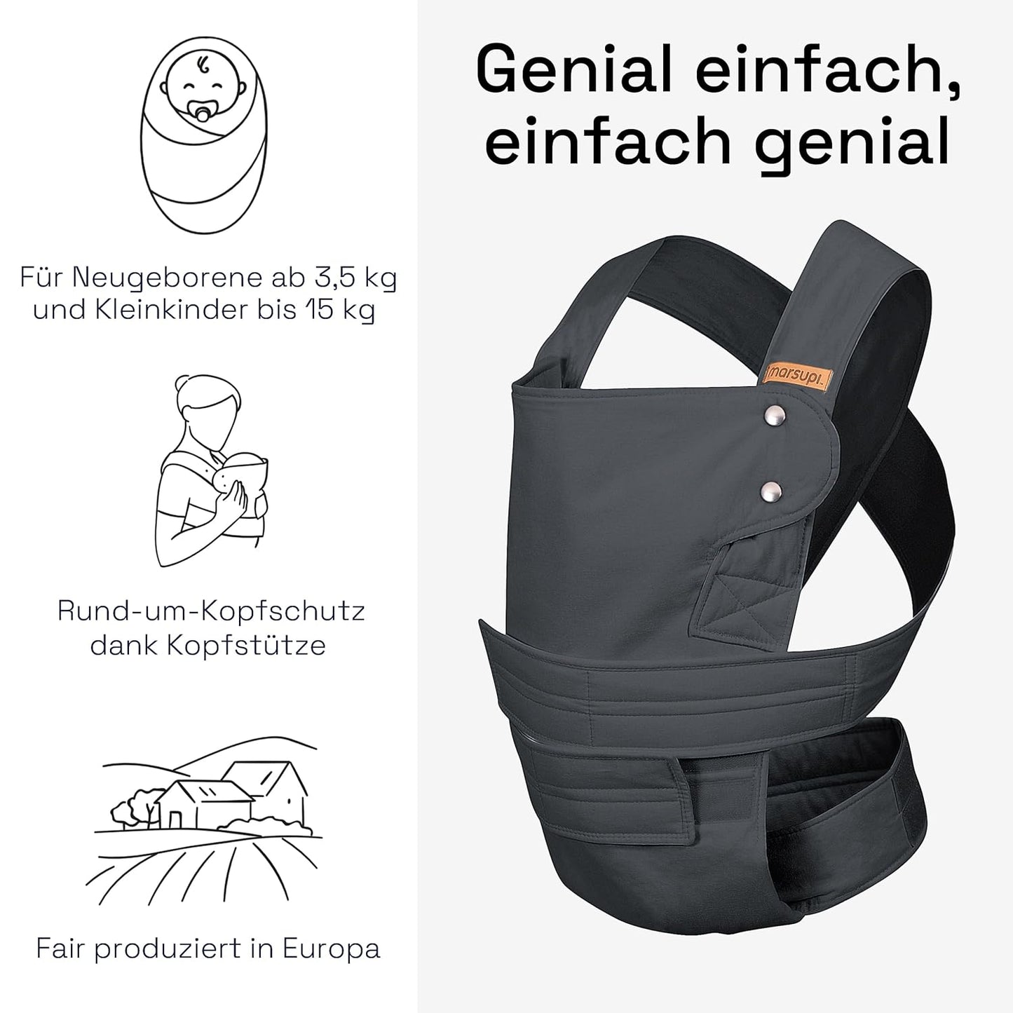 Babytrage für Neugeborene, S Grey