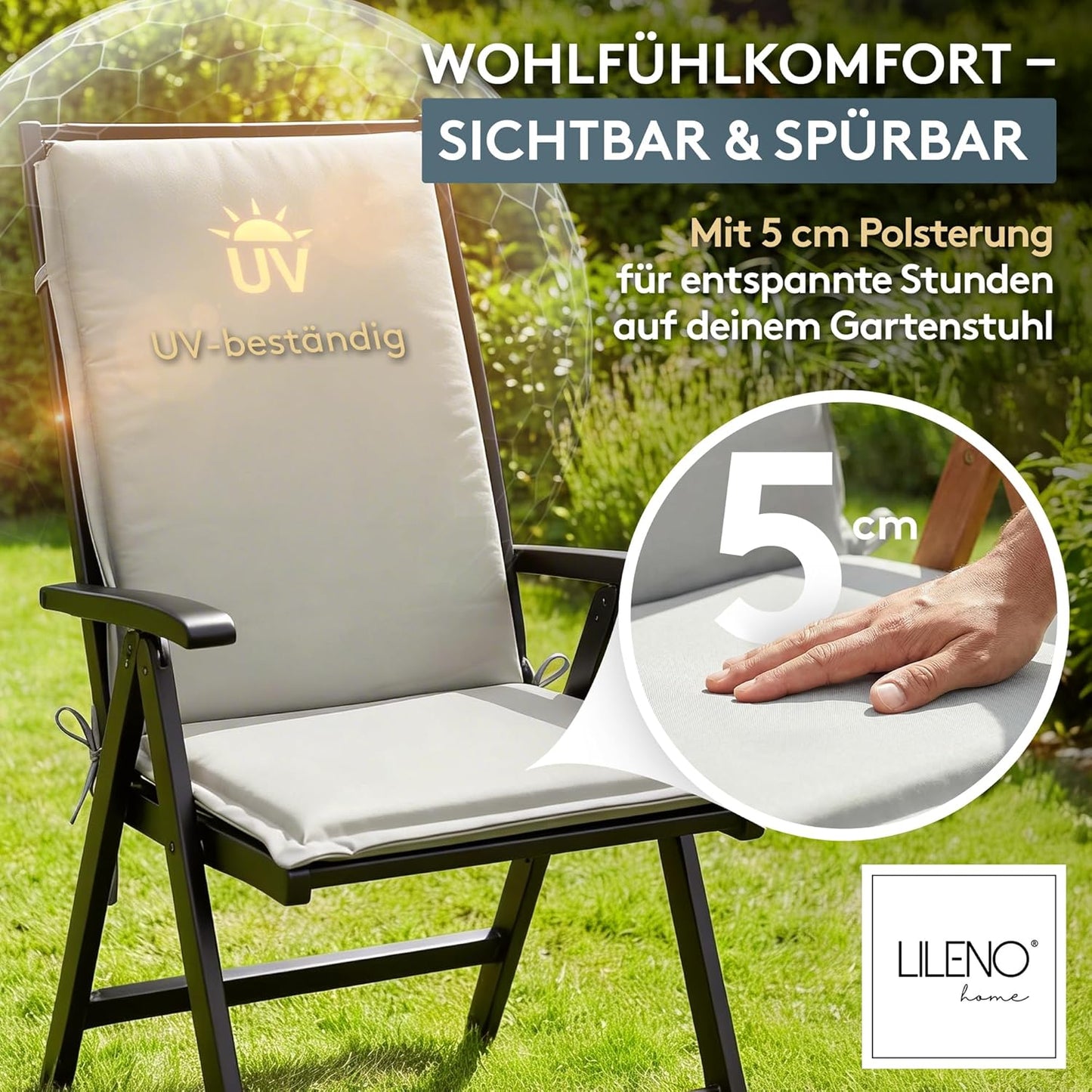 Hochlehner Gartenstuhl-Auflage MIA 1-Set, 1 Grau